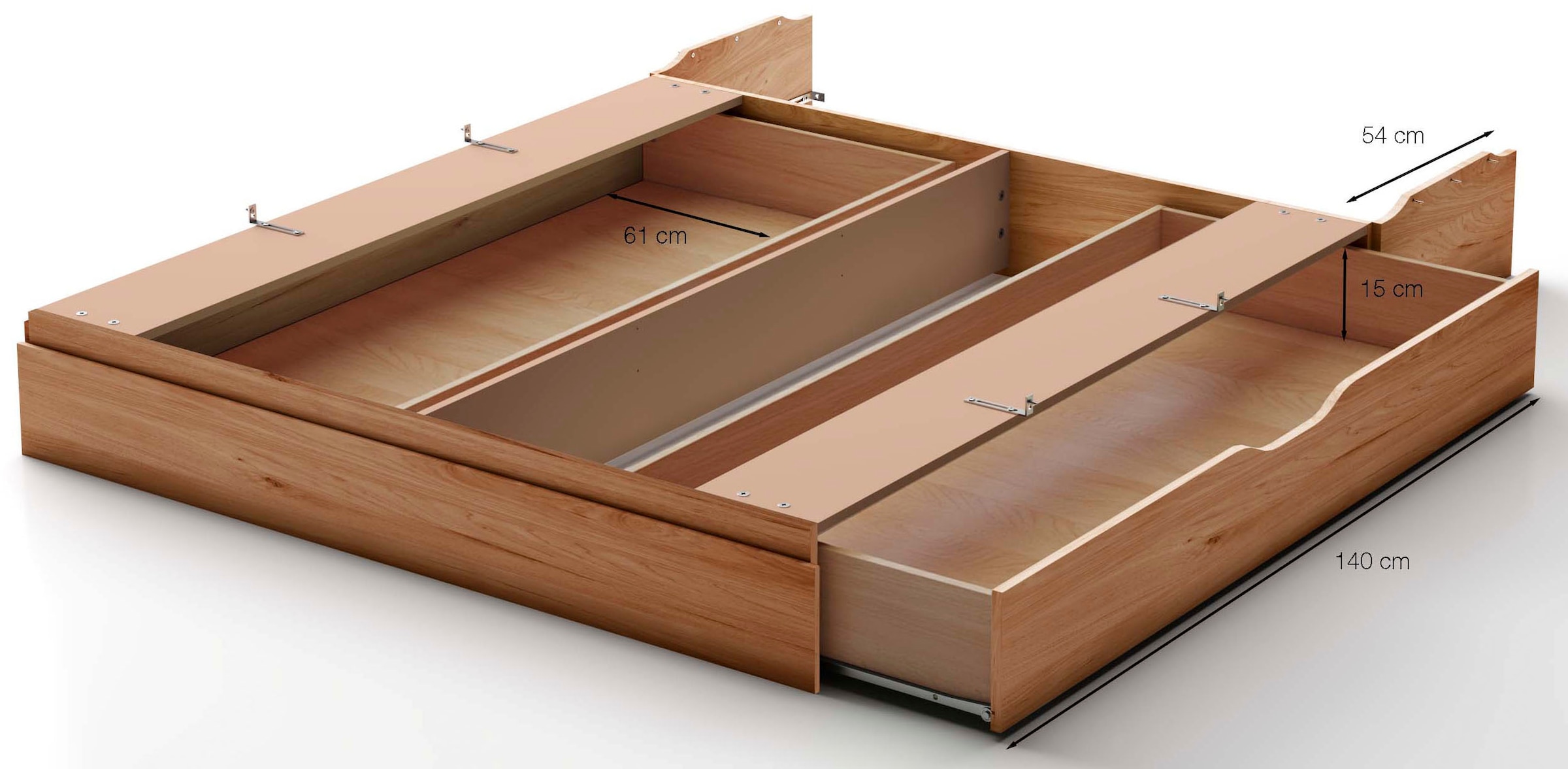 WIEMANN Schubkasten »Lausanne, Bettschubkasten, Bettkasten, Schublade« 140 x 15 x 61 cm (B/H/T), MADE IN GERMANY,  Erle Nachbildung, maximale Belastung 20 Kg