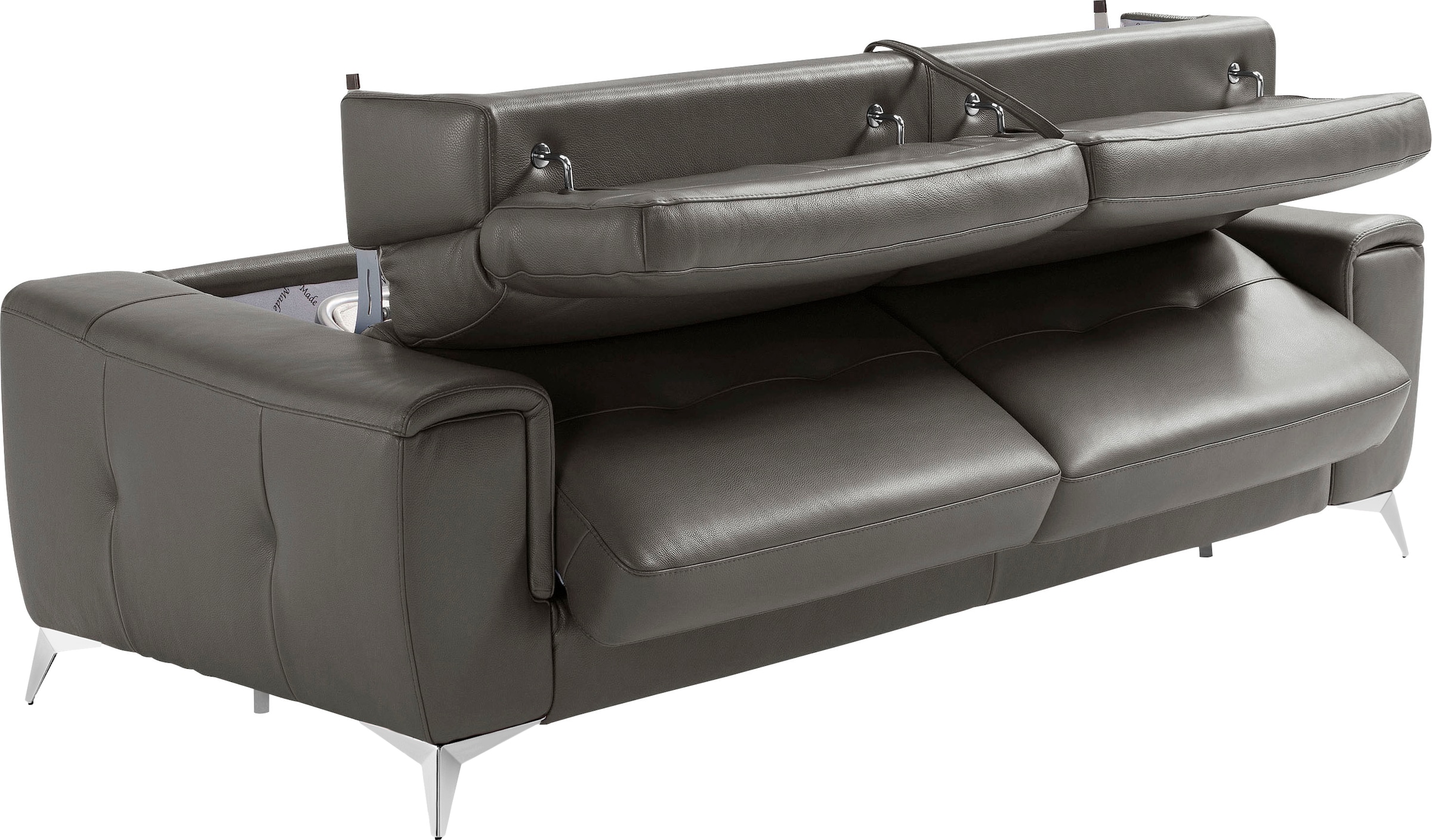 Egoitaliano Schlafsofa »Francine Designsofa, Loungesofa mit Dauerschlaffunktion, Breite 233 cm«, mit Bettfunktion, Leder BULL, graphit, Fußfarbe chrom