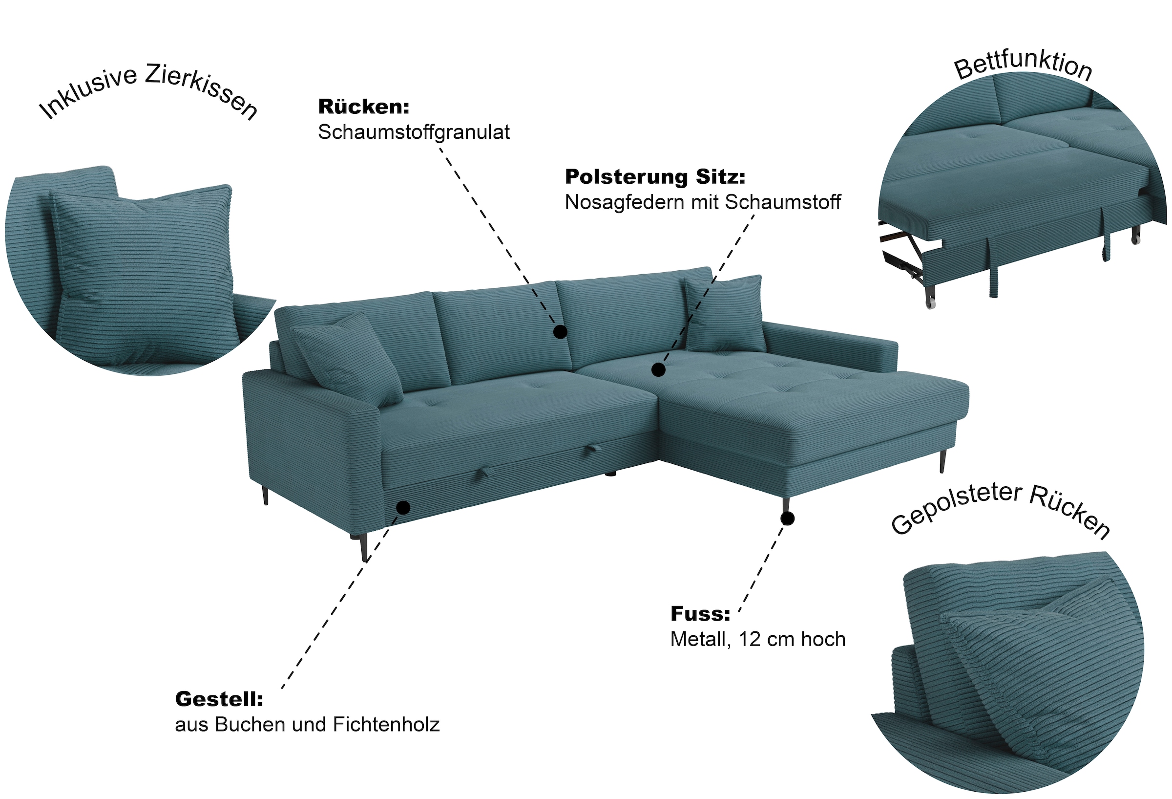 Trends by HG Ecksofa »Summer, B: 284 cm, mit Schlaffunktion und Wellenfederung«