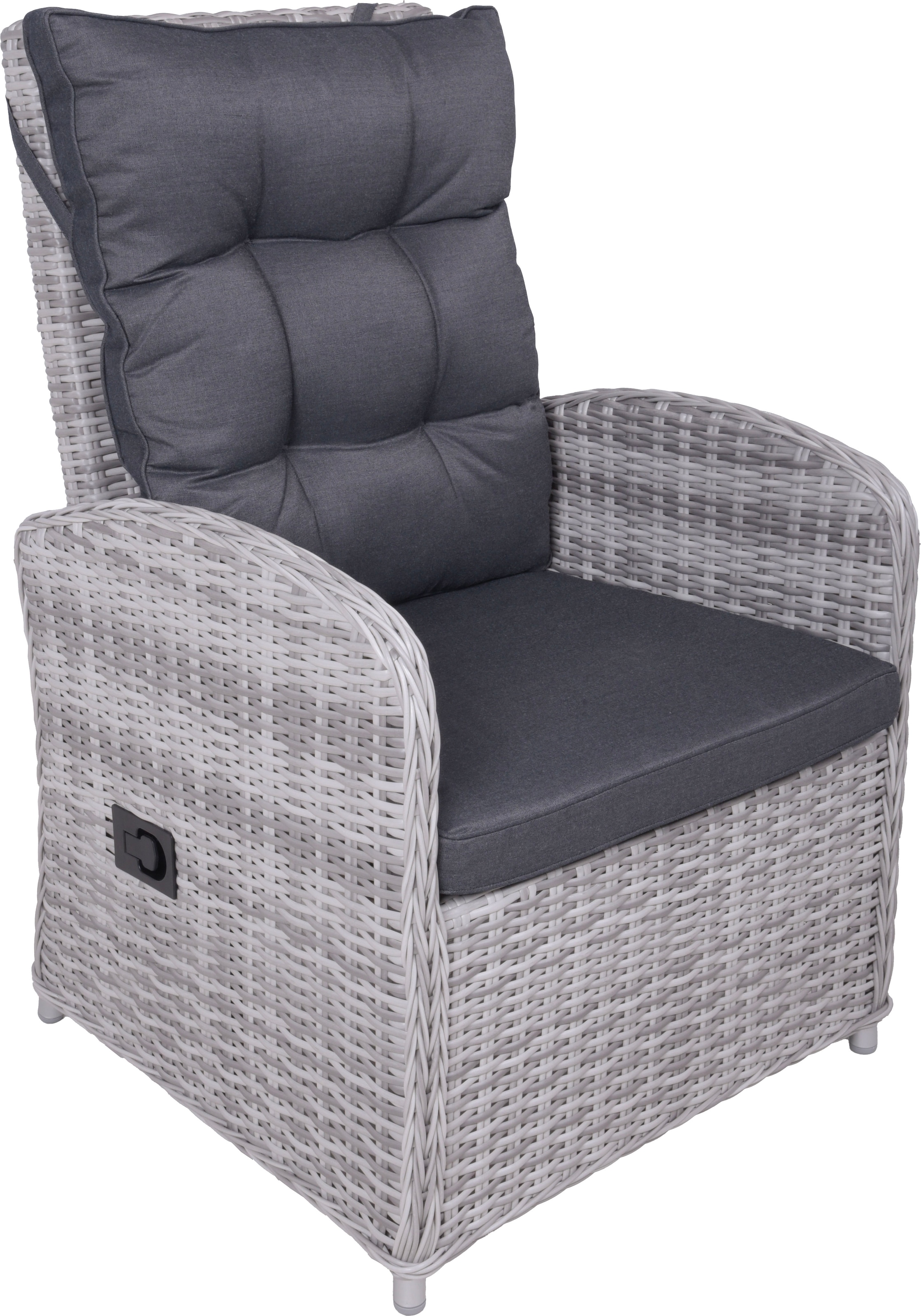 Garden Pleasure Garten-Essgruppe », Tischgruppe »LYON« grau« Set,  2 Sessel, 1 Bank, 2 Hocker, Tisch LxB: 122x72 cm, inkl Auflagen