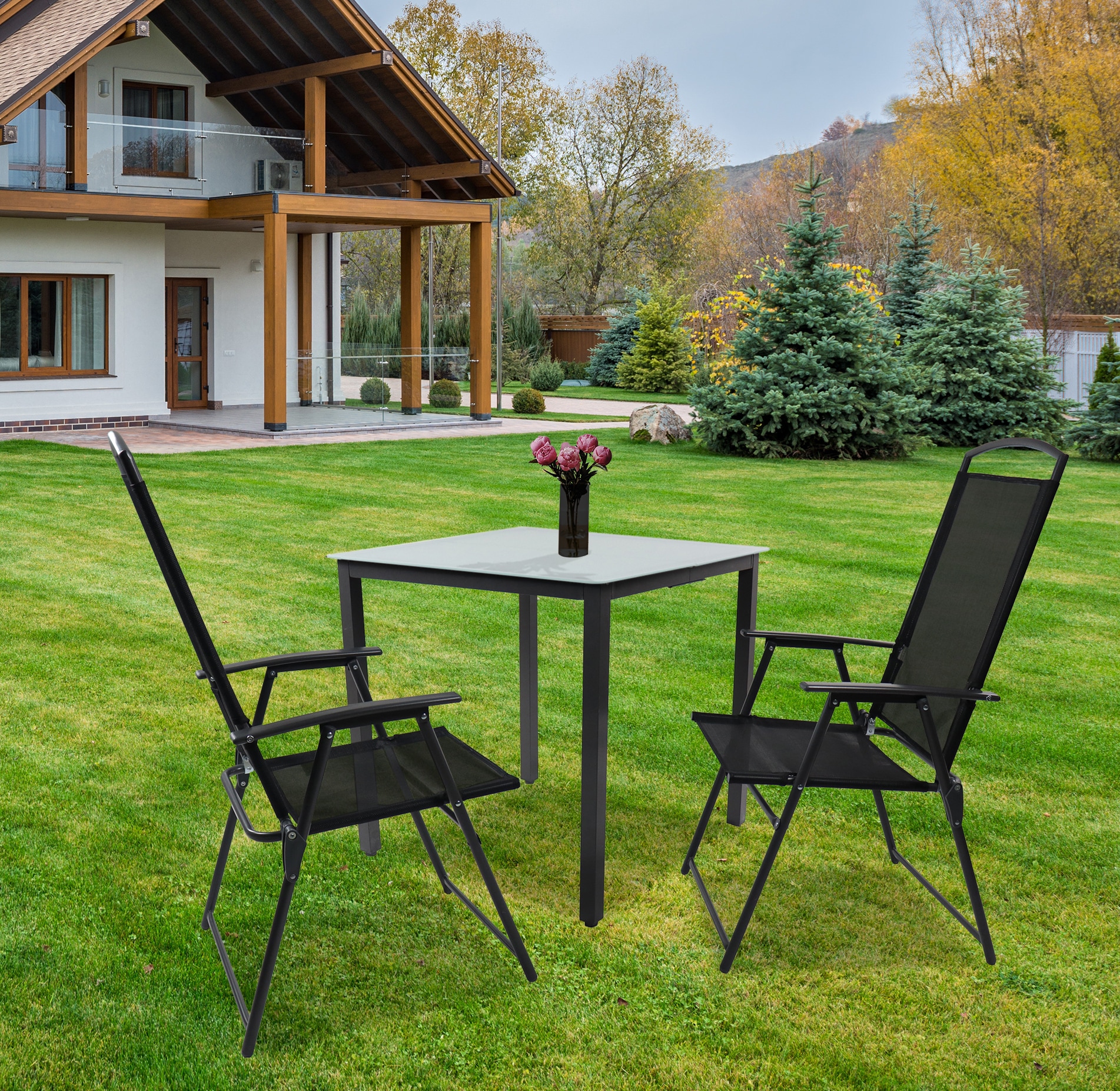 VCM Garten-Essgruppe »3-tlg Sitzgruppe Gartenmöbel Tisch Stühle Set 80M« 3 tlg.
