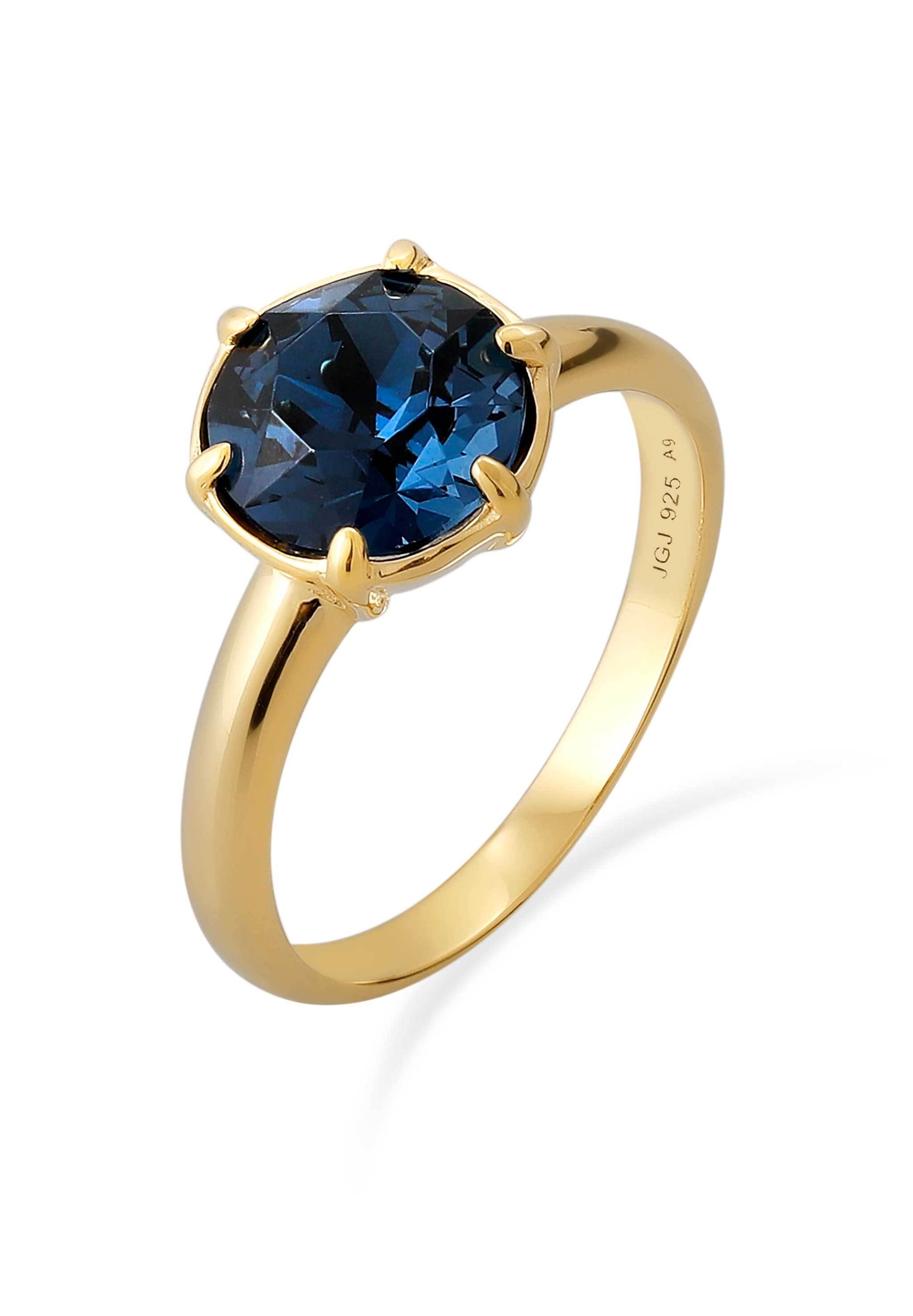 Elli Silberring »Ring Glas Kristalle Blau 925 Sterling Silber vergoldet«