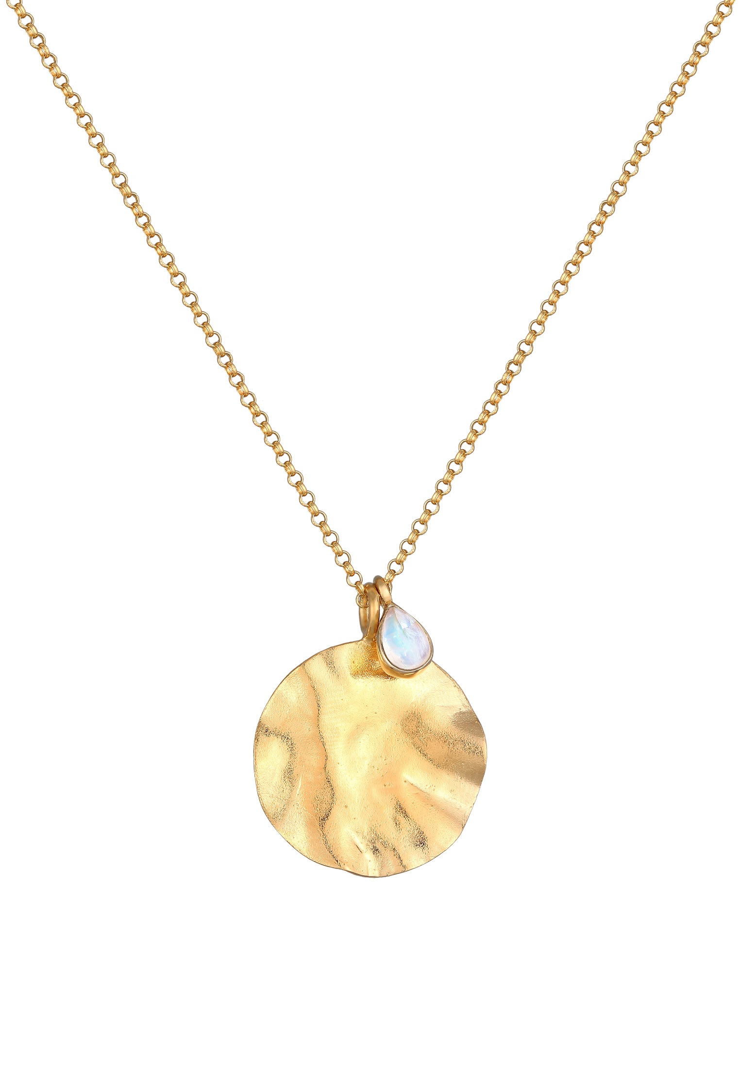 Elli Premium Lange Kette »Halskette Organic Münz Design Mondstein Tropfen 925 Silber«