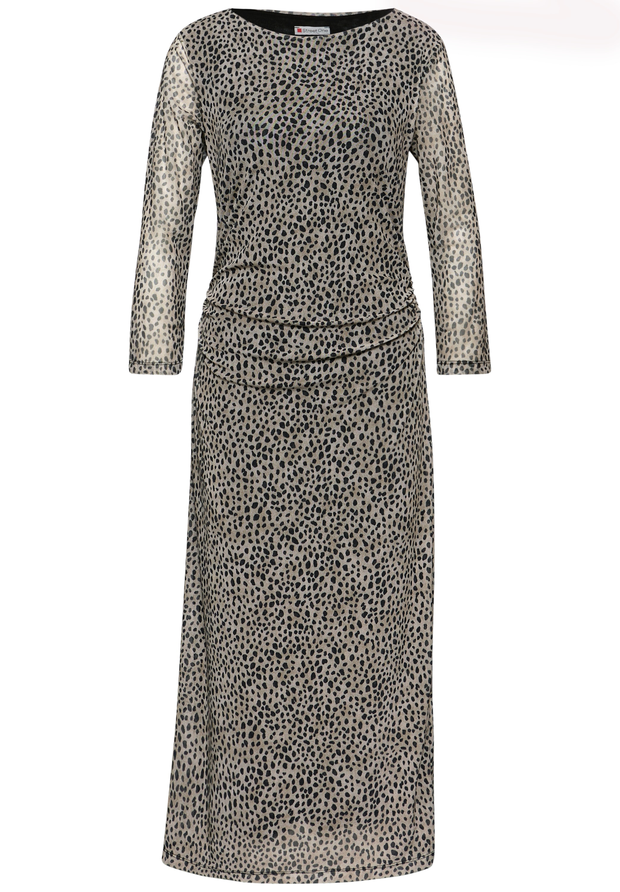 STREET ONE Meshkleid Ohne Taschen mit Leo-Muster, seitliche Raffungen