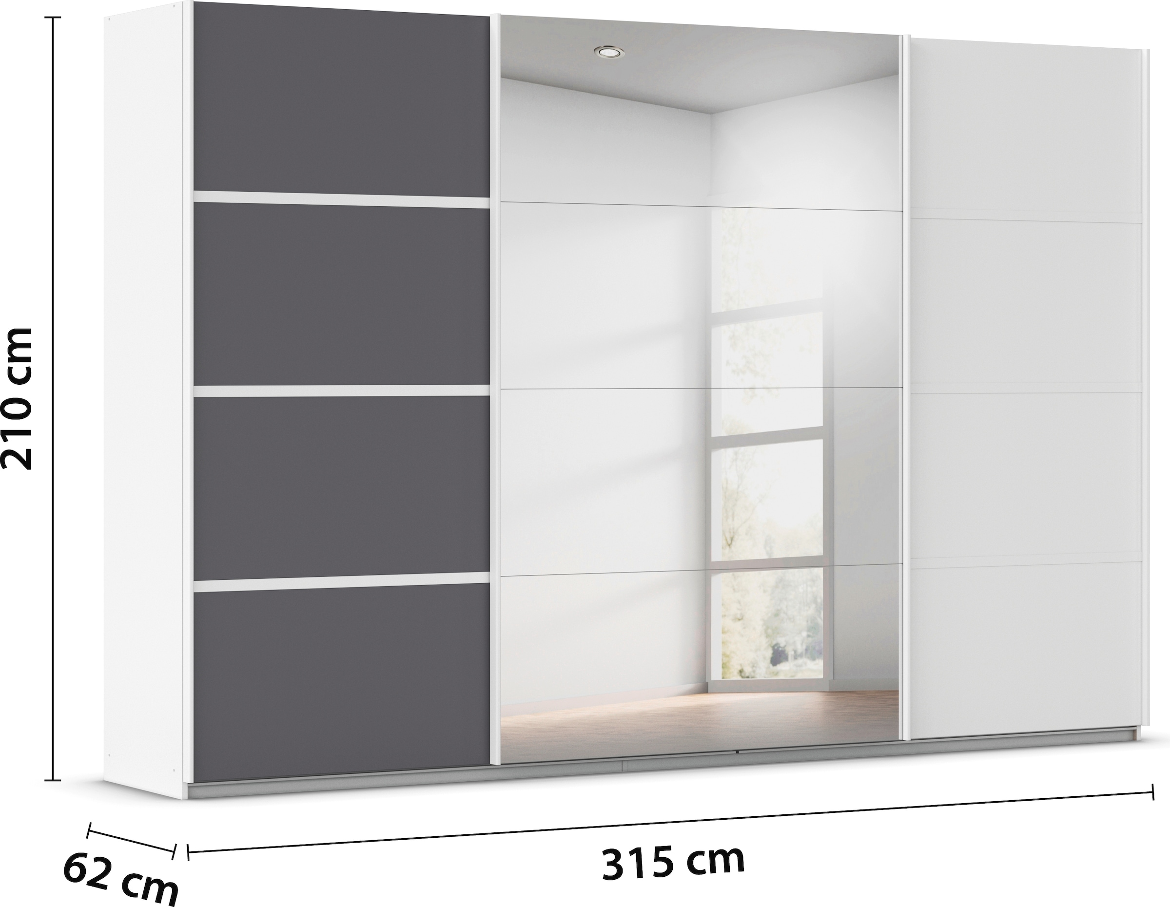 rauch Kleiderschrank »Schwebetürenschrank OTTO´s Choice Garderobe Schrank TOP ANGEBOT Avola«, (in 3 verschiedenen Ausstattungen BASIC/CLASSIC/PREMIUM inkl. Spiegel), mit eleganten Zierleisten in Chrom, Schwarz oder Weiß MADE IN GERMANY