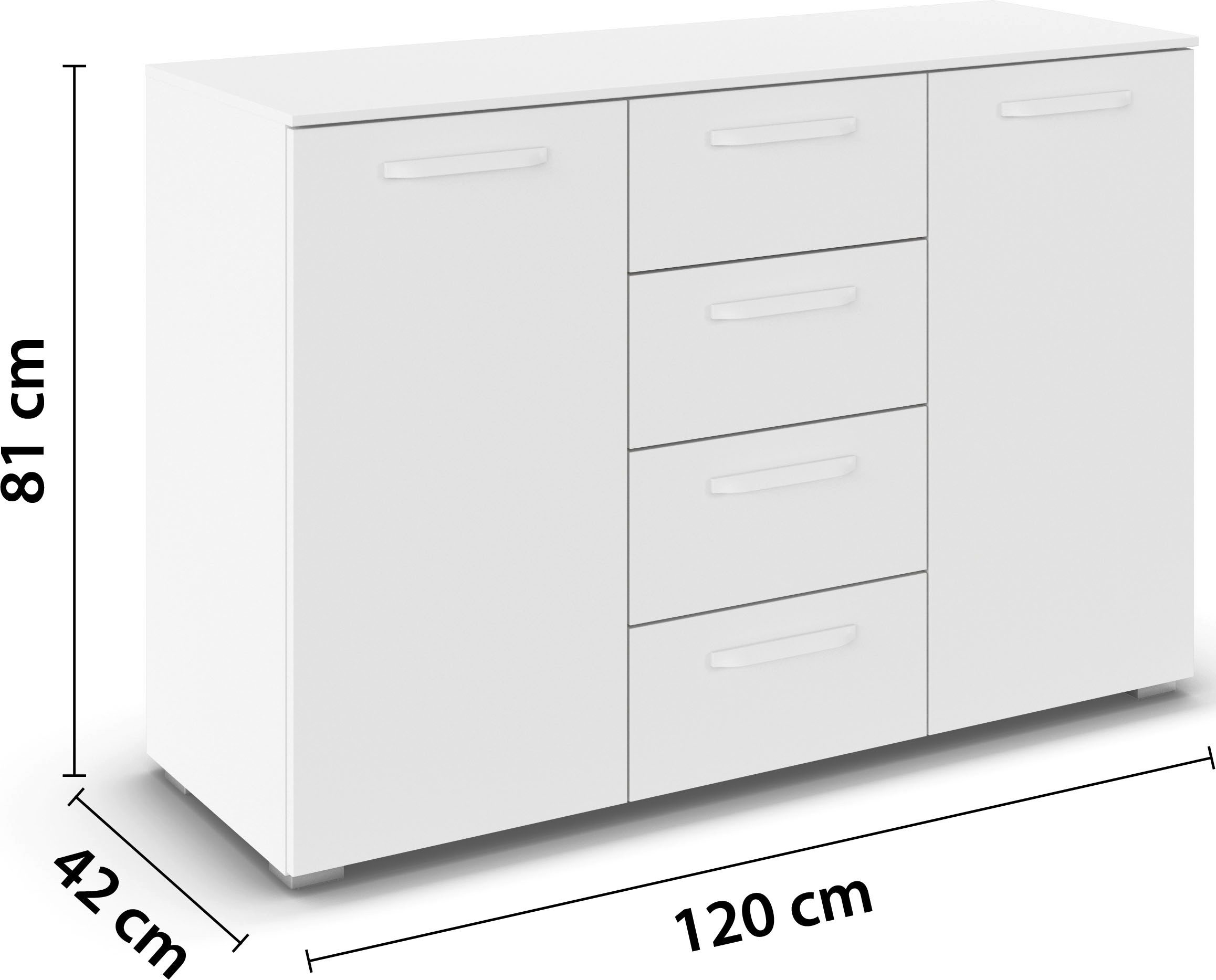 rauch Kombikommode »Sideboard Schubladenkommode OTELI mit Dekor- und Hochglanzfront« Breite 120 cm inkl. Soft-Close-Funktion,  vier große Schubladen und 2 Türen, mit 4 Einlegeböden MADE IN GERMANY