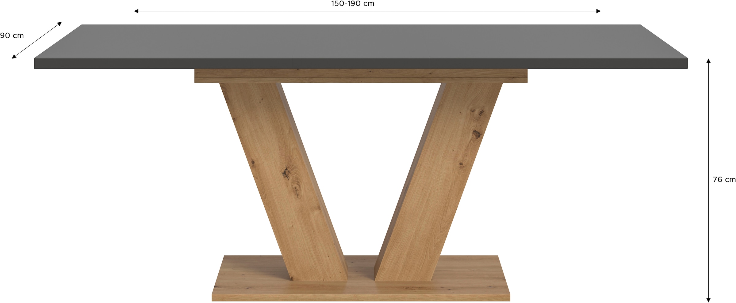 INOSIGN Esstisch »Motus, ausziehbar 150 -190 cm, inklusive 40 cm Einlegeplatte«, (Set, 1 St.), V-Gestell mit Bodenplatte, Tisch, Küchentisch, Esszimmer, Küche