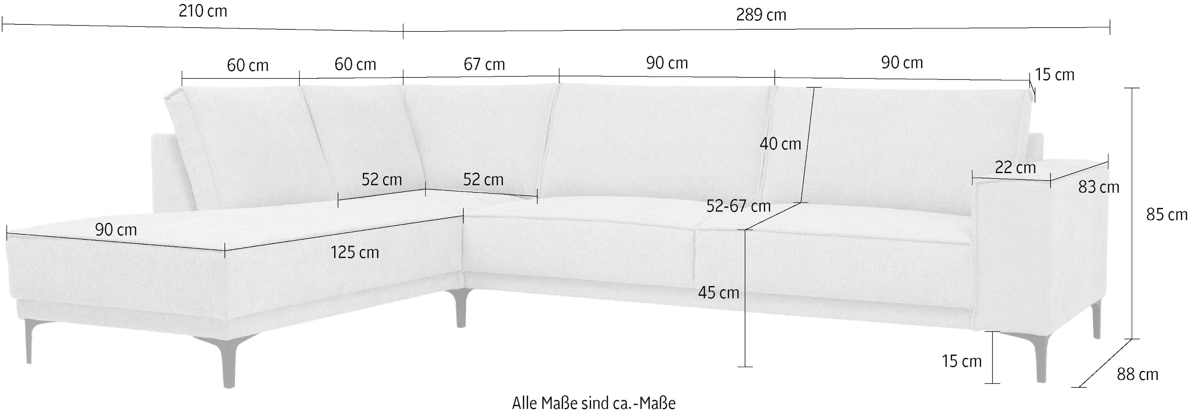Places of Style Ecksofa »Polsterecke Oland, Struktur, Flachgewebe, Luxus-Microfaser, Boucle«, L-Form, 289 cm, Wellenunterfederung, Skandi-Design, Metallfüße