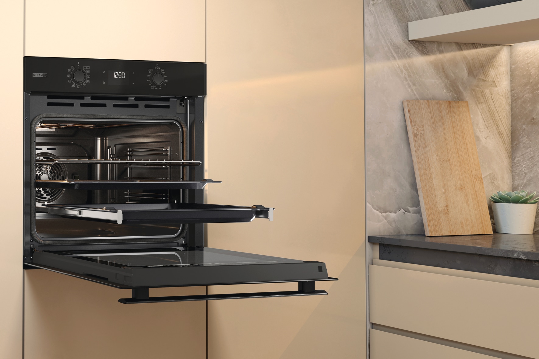 BAUKNECHT Backofen-Set »BAKO 820 Pyro Steam« mit 1-fach-Teleskopauszug FlexiClean - zwei mühelose Reinigungsfunktionen (Pyrolyse & Hydrolyse) je nach Bedarf Set, 2 Stk. tlg. GentleSteam - für ein saftiges Inneres und ein knuspriges Äußeres