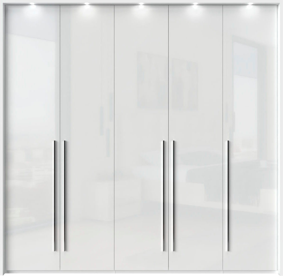 Places of Style Kleiderschrank »Piano, inklusive Rahmen und Beleuchtung, soft-close-Funktion«, (viele Breiten zur Auswahl, 226cm hoch), beige oder weiß, UV lackiert, Hochglanzfronten, FSC-zertifiziert