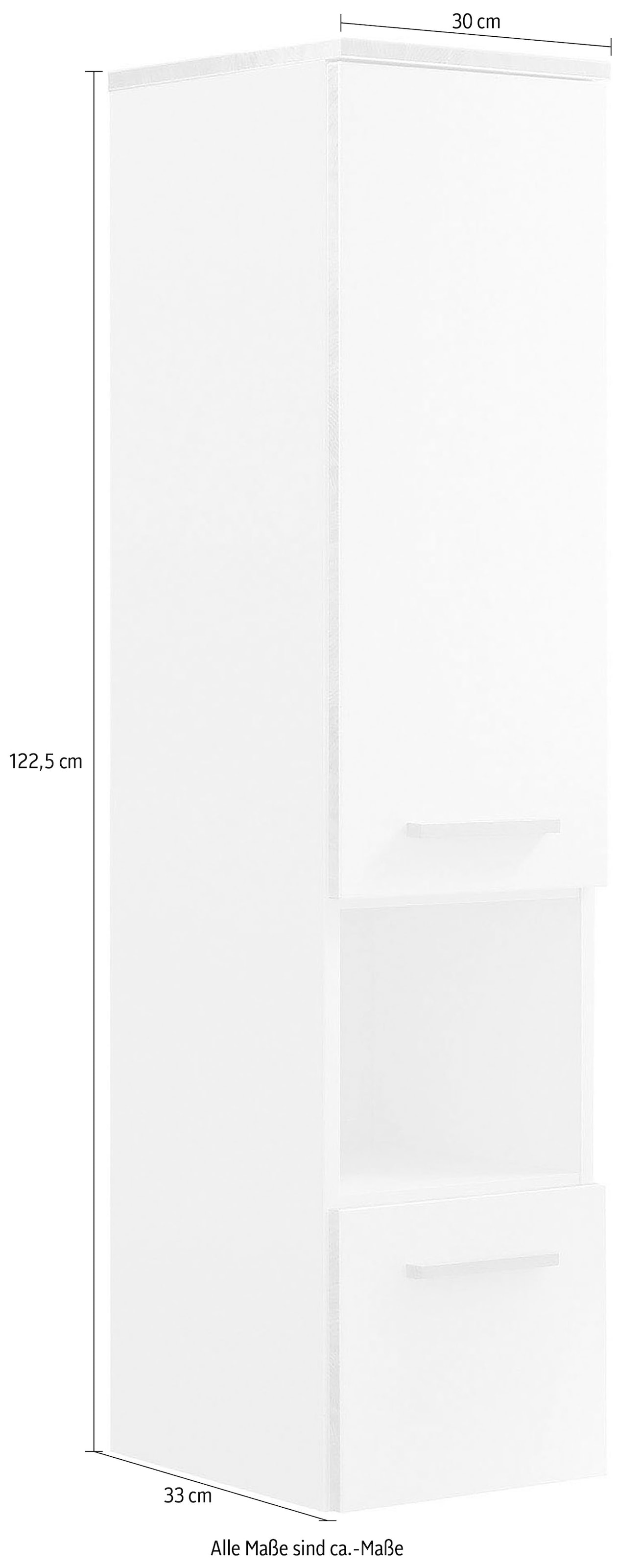 Saphir Midischrank »Quickset 931 Badschrank in Weiß Glanz, 1 Tür, 1 Nische, 1 Schublade«, 2 Glas-Einlegeböden, inkl. Türdämpfer, 30 cm breit, 123,2 cm hoch