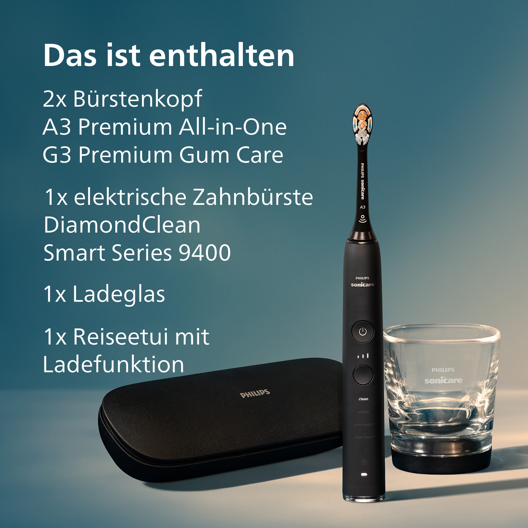 Philips Sonicare »DiamondClean 9400, HX9917« 2 Stk. Aufsteckbürsten mit integriertem Drücksensor, 4 Putzprogramme und 3 Intensitätsstufen