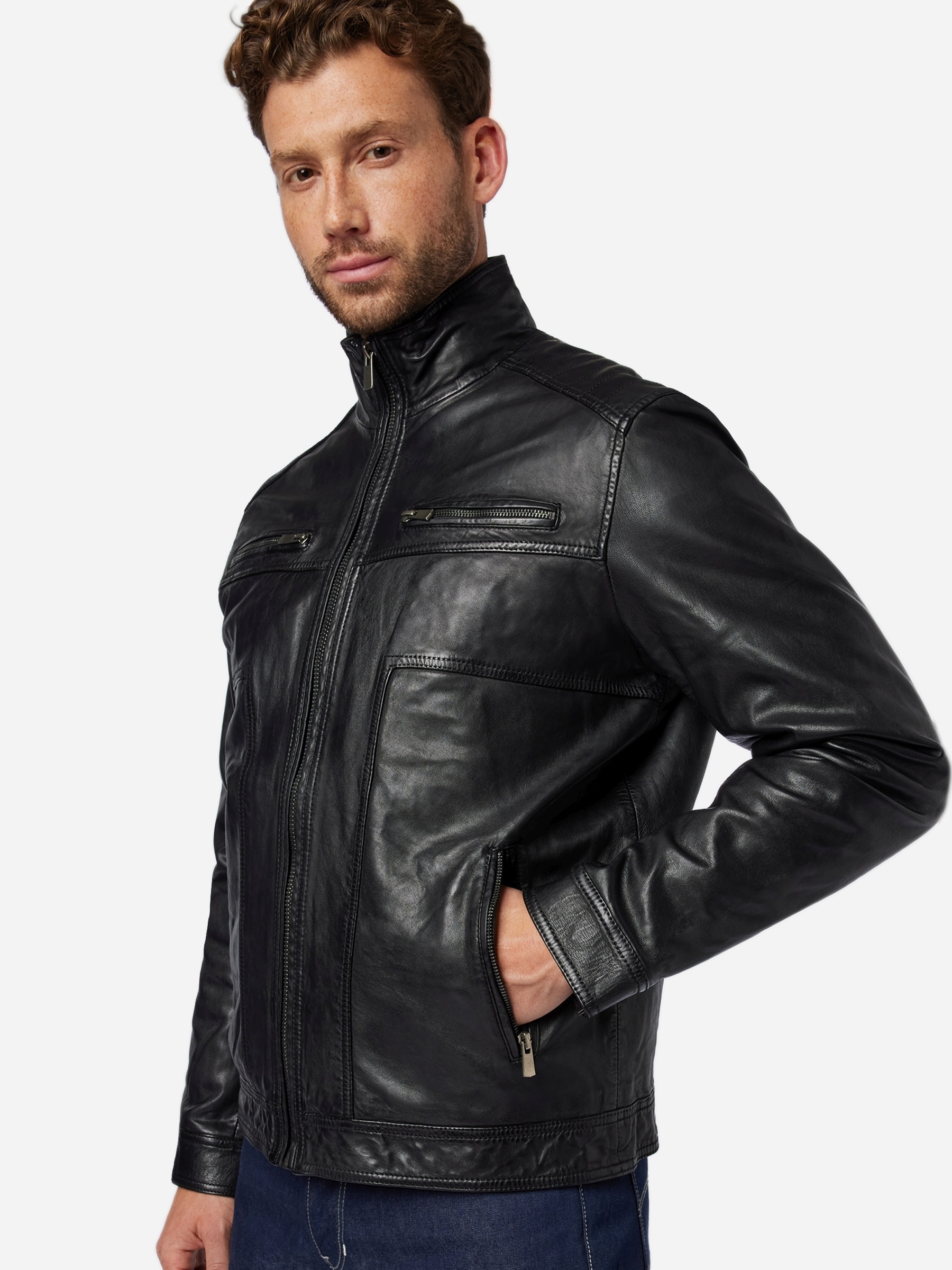 RICANO Bikerjacke »Lederjacke Albert« ohne Kapuze Handgefertigt aus echtem Leder