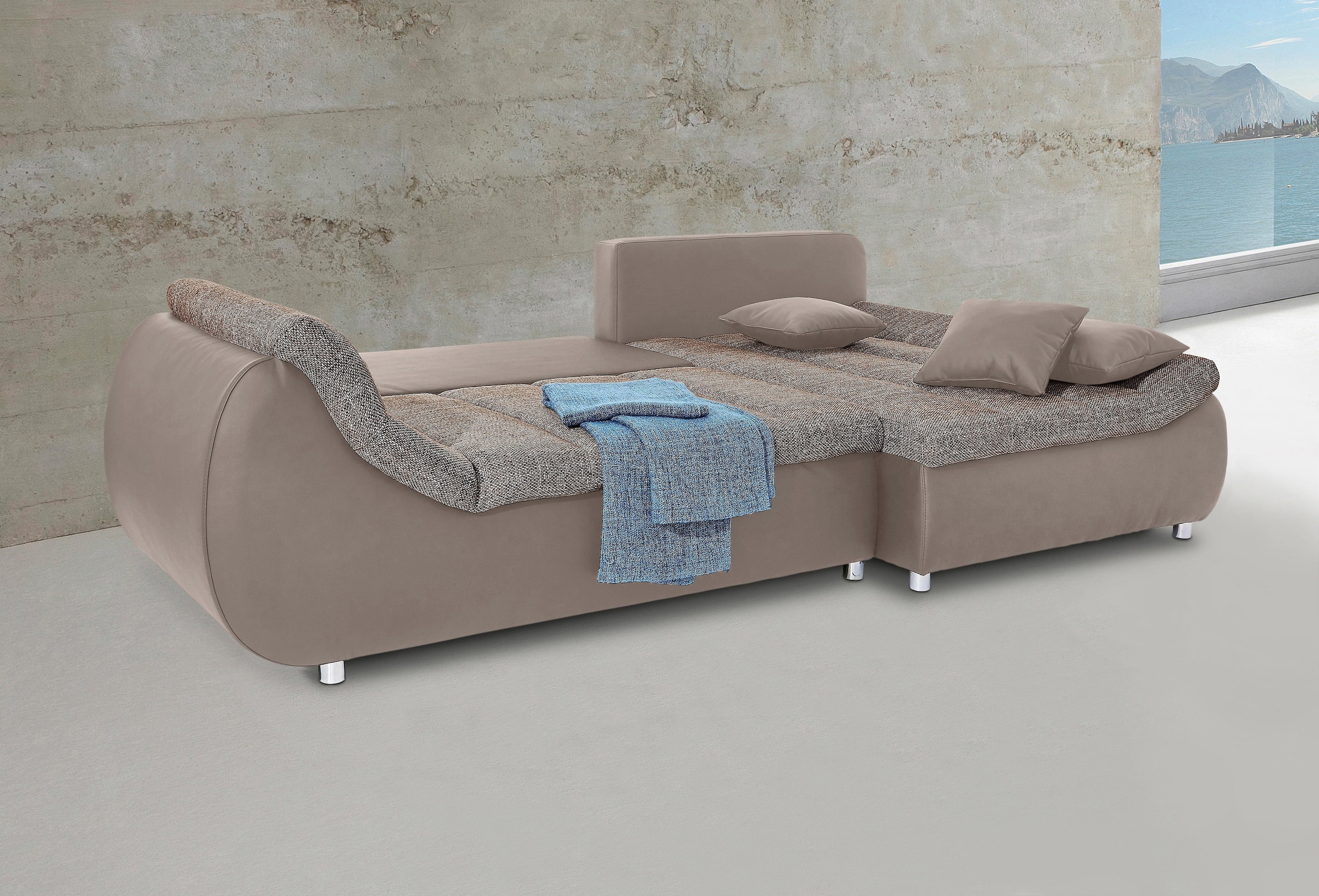 INOSIGN Ecksofa »Imola elegant und bequem, aktuelle Steppung im Sitz, L-Form«, wahlweise mit Bettfunktion
