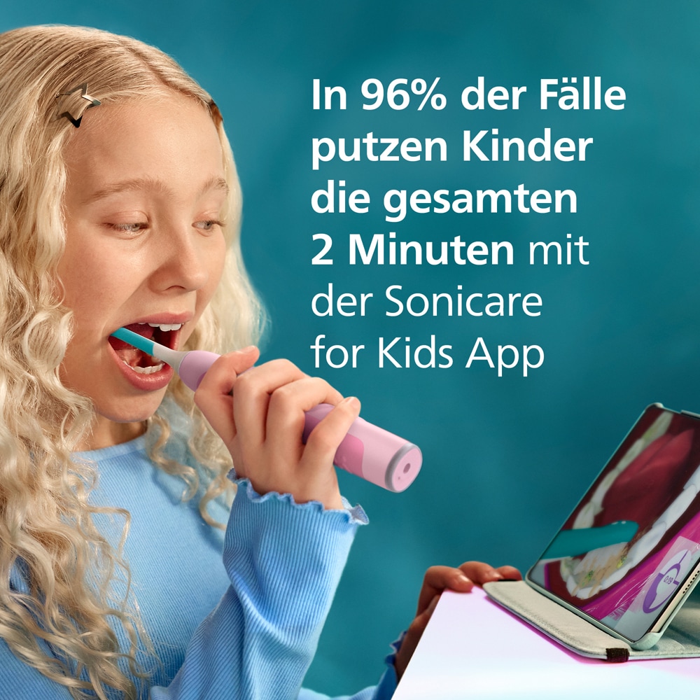 Philips Sonicare Elektrische Zahnbürste »For Kids Smart HX6600« 2 Stk. Aufsteckbürsten mit App-Anbindung, 2 Putzprogrammen und 21 Tagen Akkulaufzeit