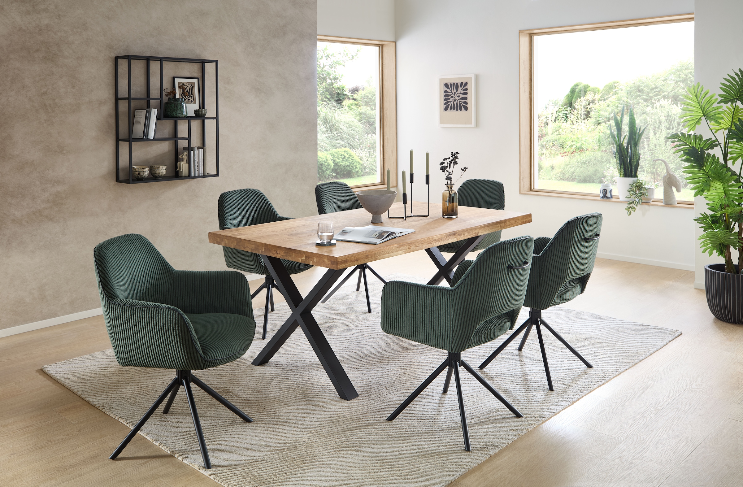 Stolkom Esstisch »Chris Esszimmertisch Eiche Massivholz, BxHxT 110x47x70 cm«, Gerade Kante, Industrial Style Eiche Massivholz