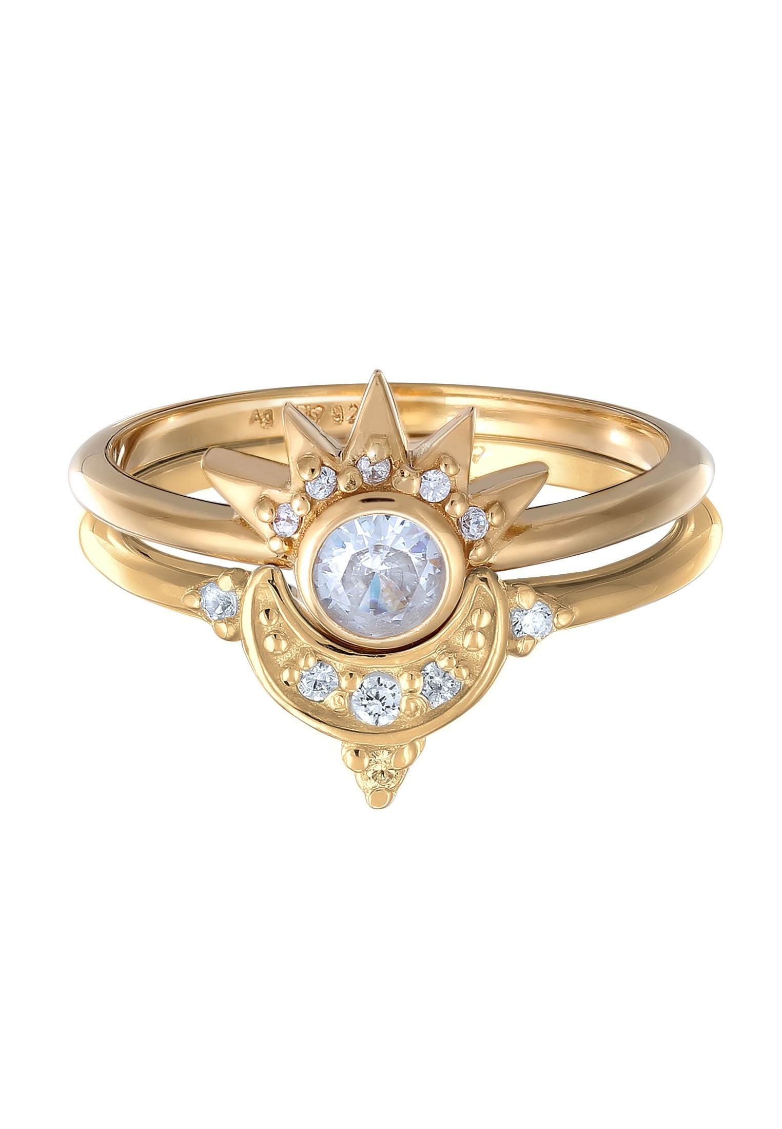 Elli Ring-Set »Ring Mond Sonne Zirkonia 2er Set 925 Sterling Silber vergoldet«
