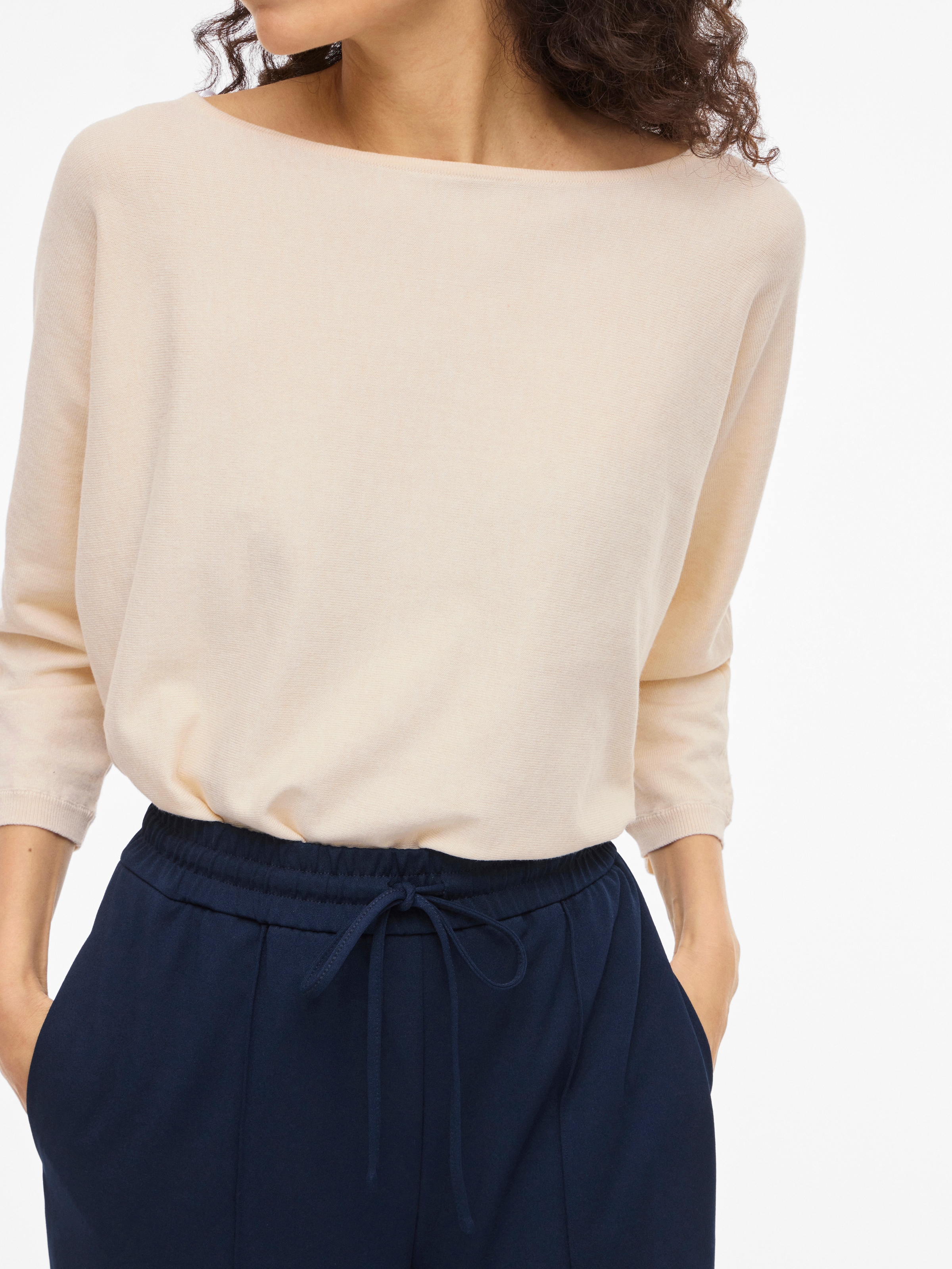 Vila 3/4 Arm-Pullover »VIMALU BOATNECK 3/4 SLEEVE KNIT TOP-NOOS« Materialmix, loose fit