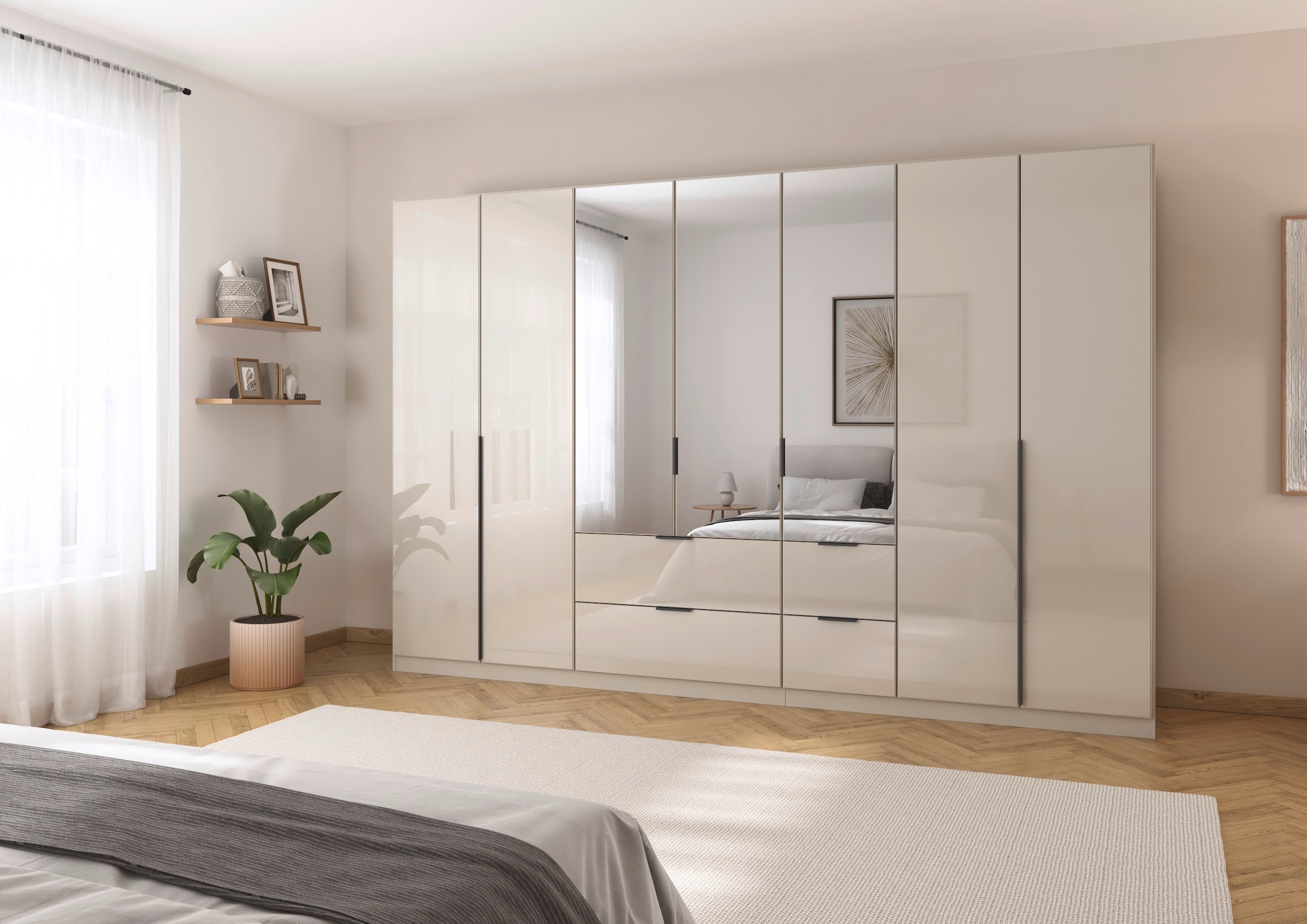 rauch Drehtürenschrank »Kleiderschrank Kleiderschränke Schrank Garderobe AGORDO mit Glasfront«, (in zwei Griff-Farben, Breiten 91-360 cm), mit Außenschubkästen, in 7 Breiten und 2 Höhen MADE IN GERMANY