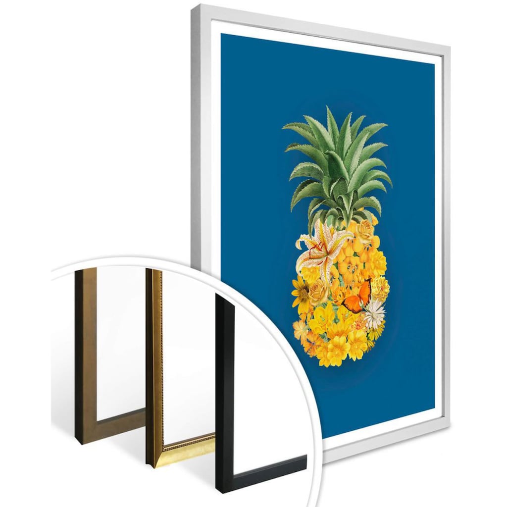 Wall-Art Poster »Ananas Blume Blau«, Blumen, (Set, 1 St.)