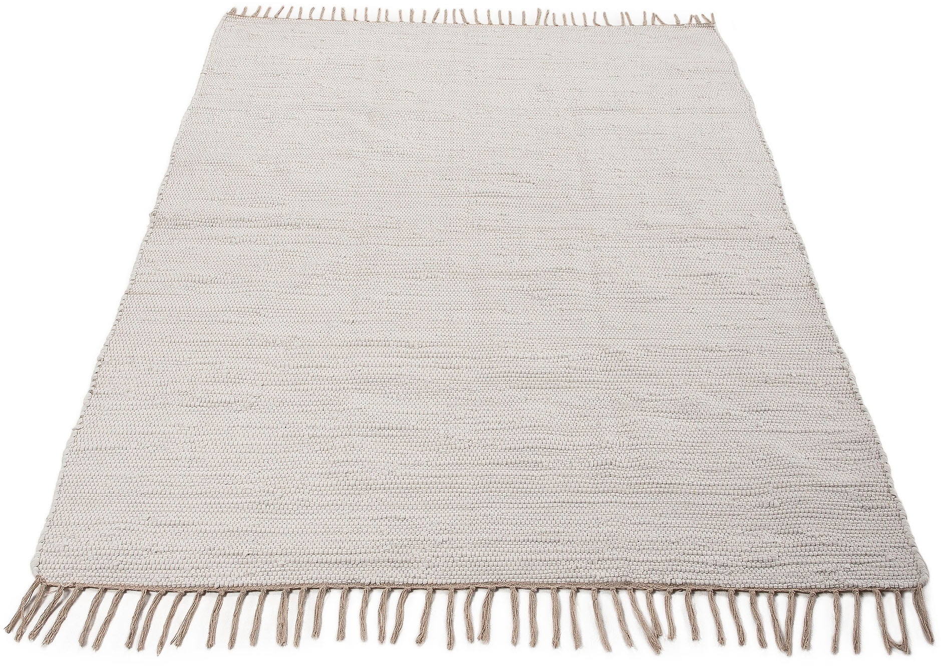 carpetfine Teppich »Kelim Chindi uni, auch als Läufer«, rechteckig, 5 mm Höhe, Wendeteppich, reine Baumwolle, handgewebt, Uni-Farben, mit Fransen