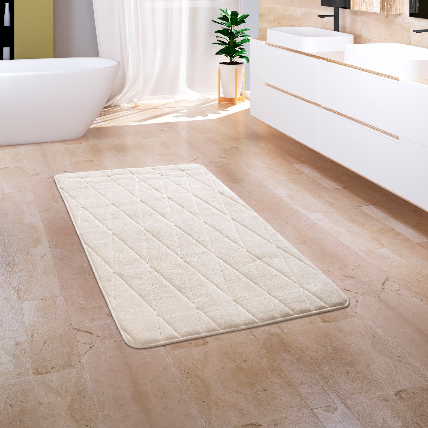 Paco Home Badematte »Corby 254, Memory-Schaum Effekt«, rutschhemmend beschichtet, fußbodenheizungsgeeignet, Badteppich, Uni Farben, Rauten Muster, Hoch-Tief Effekt