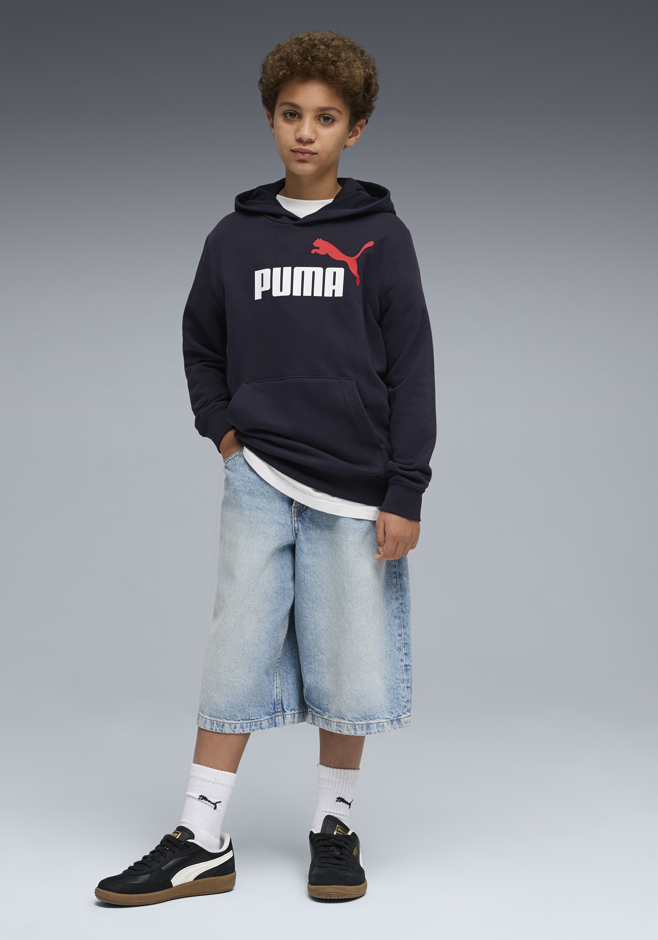 PUMA Kapuzensweatshirt »ESS 2 COLOR NO.1 LOGO HOODIE TR B«, für Jugendliche, mit Print-Applikation, mit Kängurutasche

