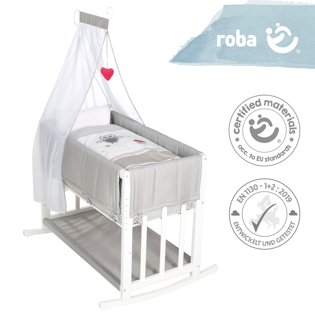 roba® Stubenbett »4 in 1, Adam und Eule, weiß«, zu Wiege, Elternbett oder Bank umbaubar