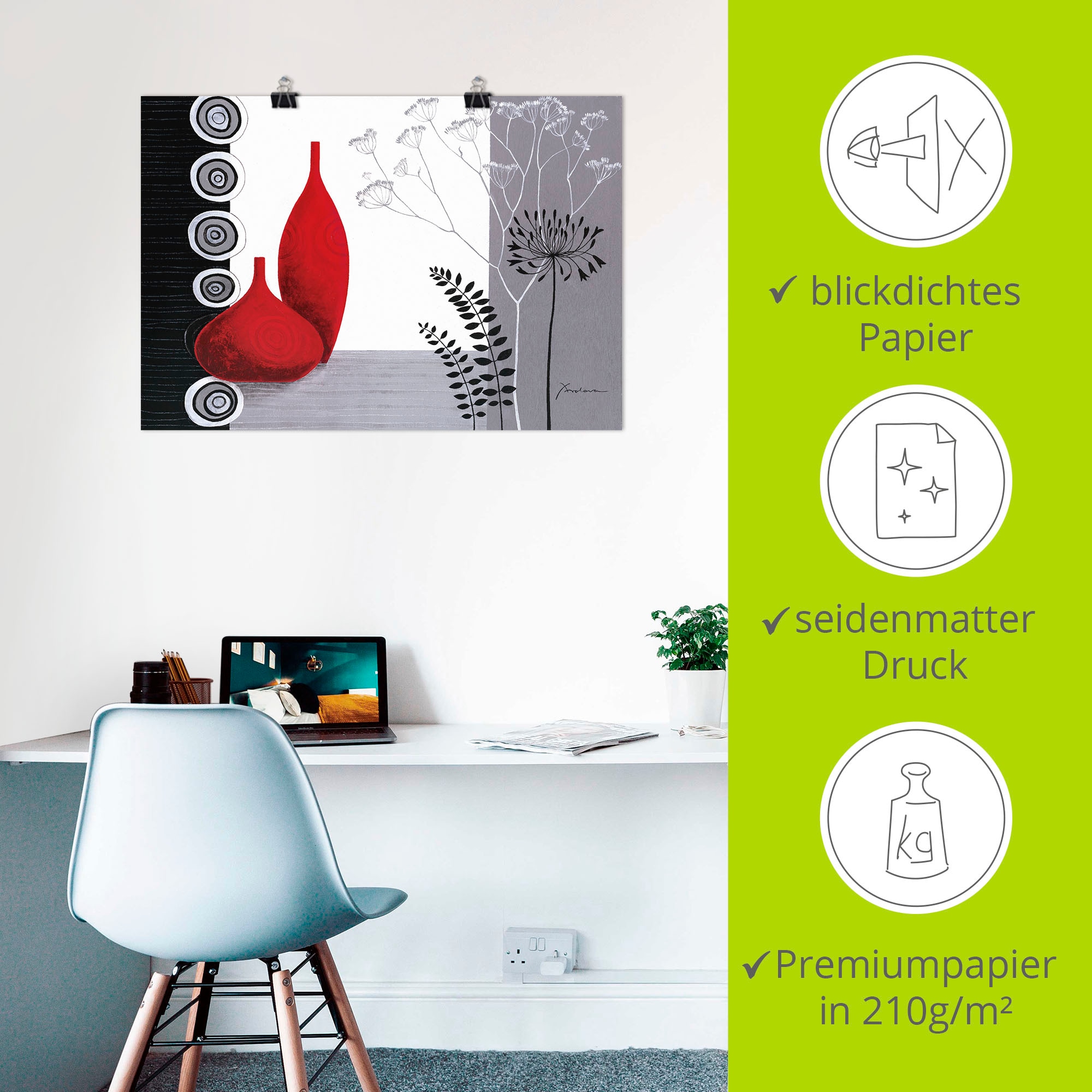 Artland Wandbild »Rote Vasen«, Vasen & Töpfe, (1 St.), als Leinwandbild, Poster in verschied. Größen