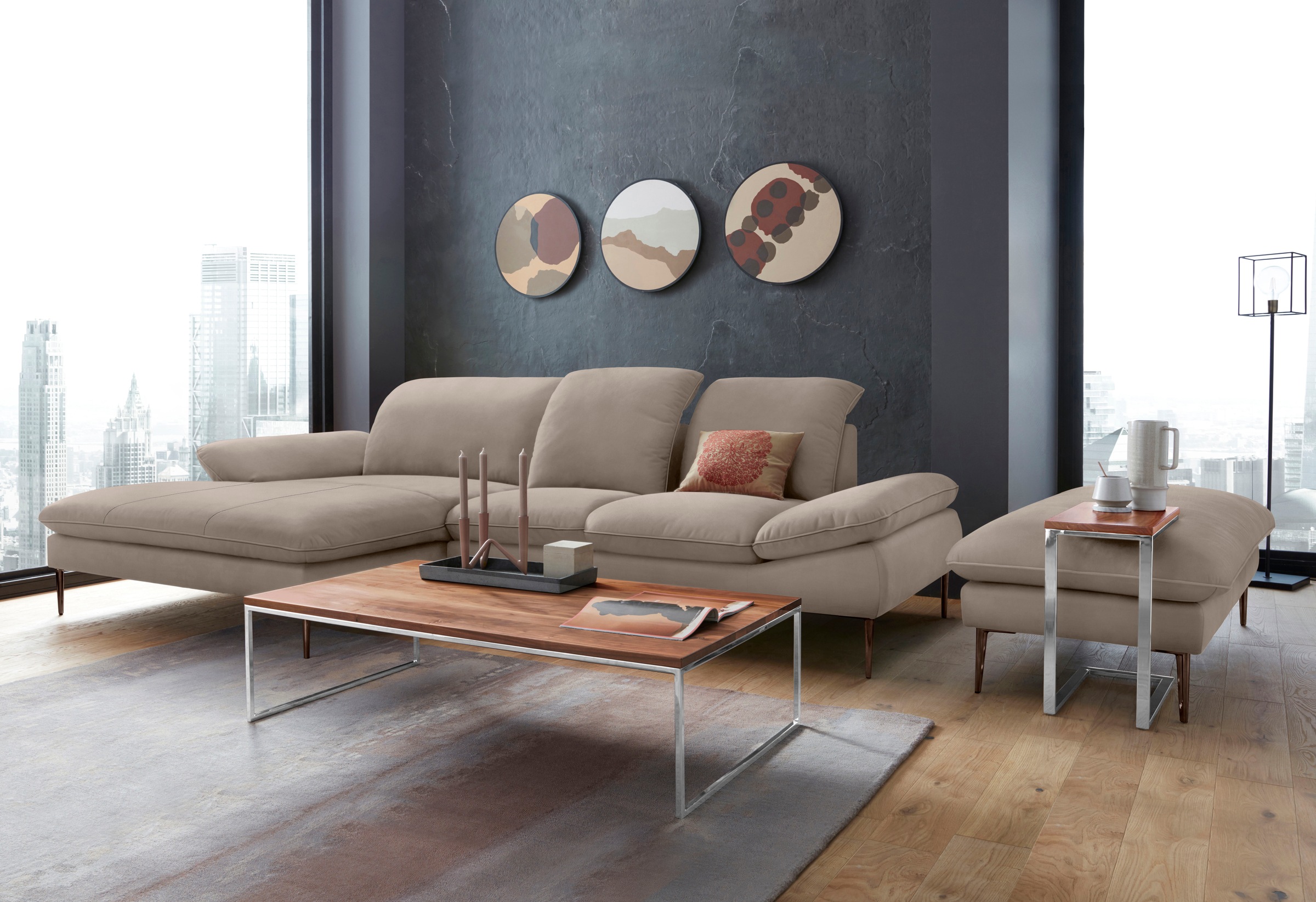 W.SCHILLIG Ecksofa »enjoy&MORE, Designsofa, bequem, zeitlos und elegant, L-Form«, Sitztiefenverstellung, Füße bronze pulverbeschichtet, Breite 310 cm