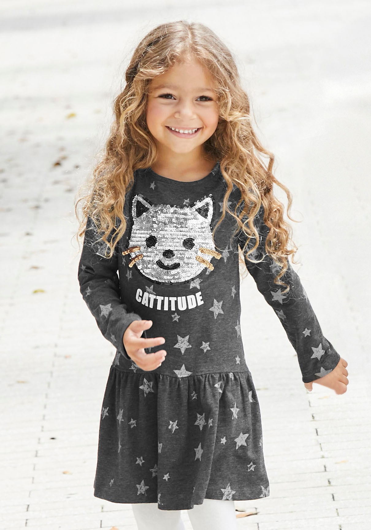KIDSWORLD Jerseykleid »für kleine im Shop OTTO Online Mädchen«, Pailletten-Applikation mit