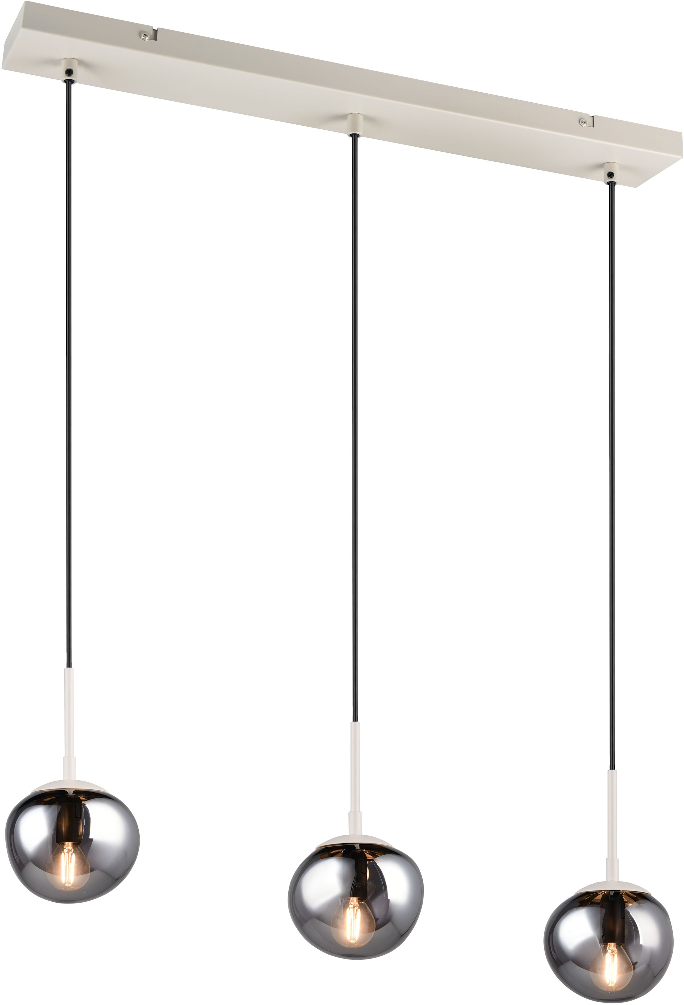 s.Oliver Pendelleuchte »ANJELLA, Hängelampe exkl 3x E14 max 10W, in warm grey + smoke Glas«, 3 flammig, Leuchtmittel E14 | Leuchtmittel wechselbar, mit mundgeblasenen Glas Lampenschirmen in rauchgrau, 150 x 60 x 8,5 cm
