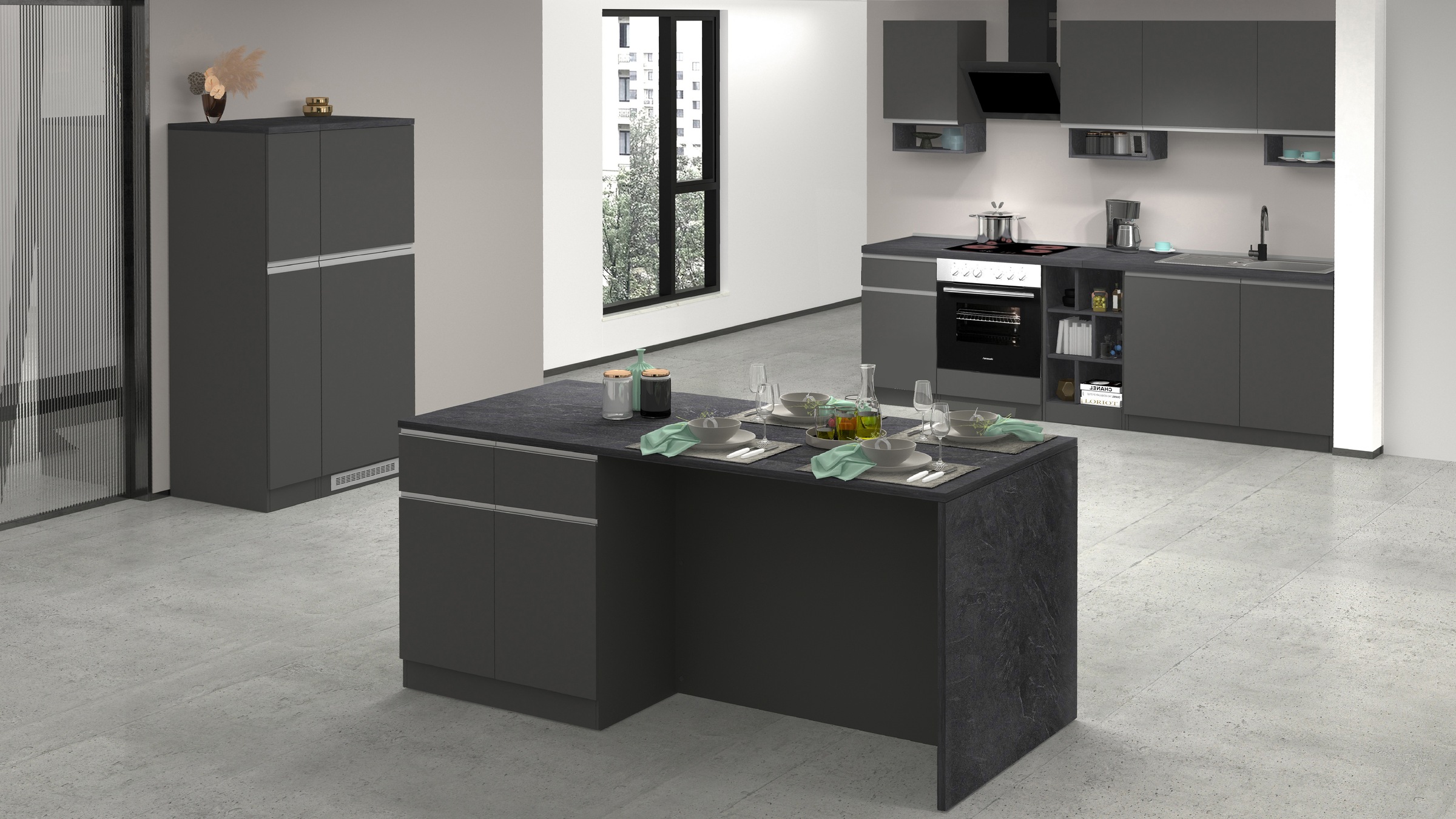 KOCHSTATION Kücheninsel »Sole,Kochinsel,Küchenarbeitsblock,Inselküche,Arbeitsinsel«, Breite 200 cm mit 4 Türen,4 Schubkästen, Aluminiumgriff