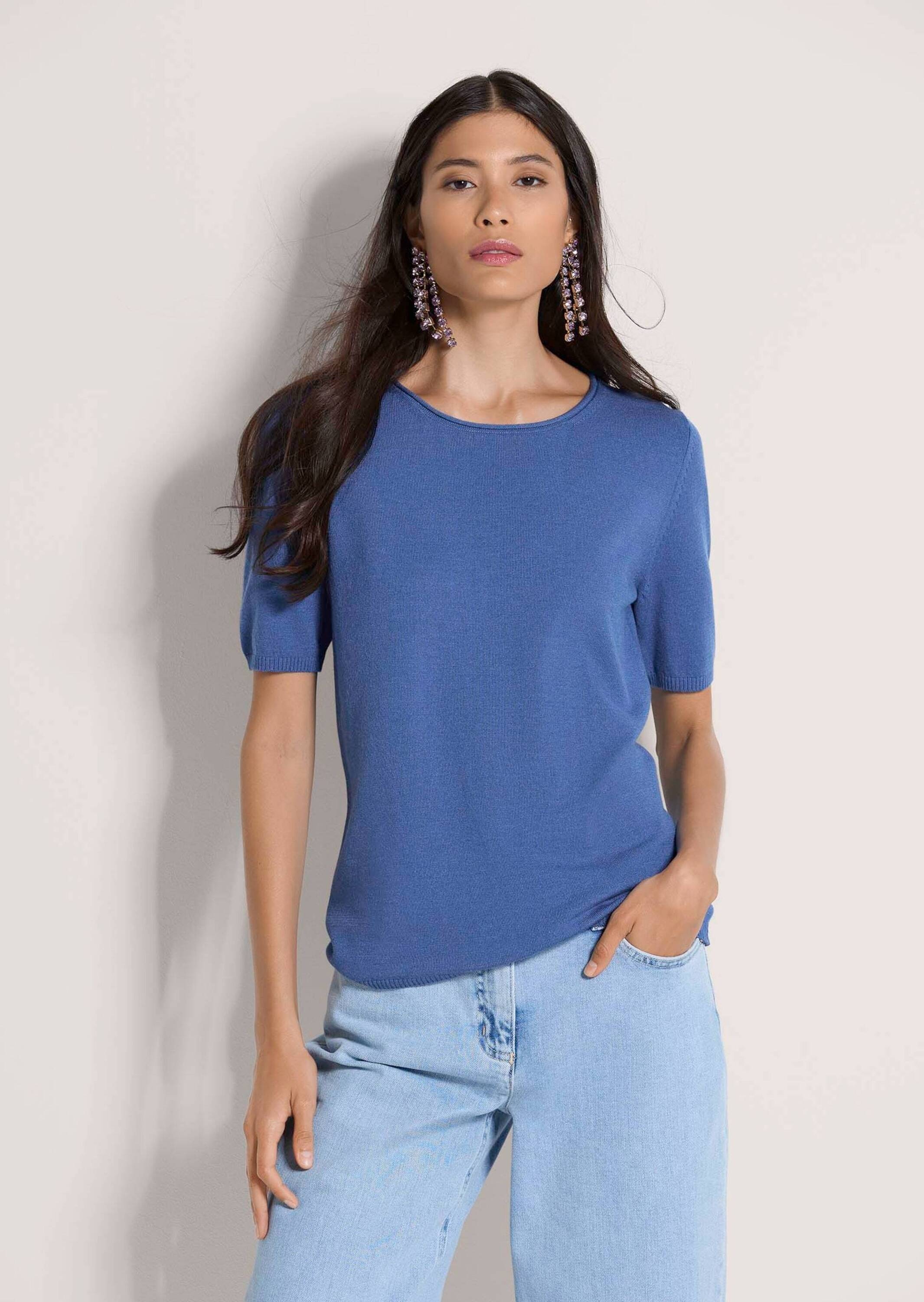 MADELEINE Longpullover »Strickshirt Sommerpulli mit Rollkante« schmale Rippenabschlüsse