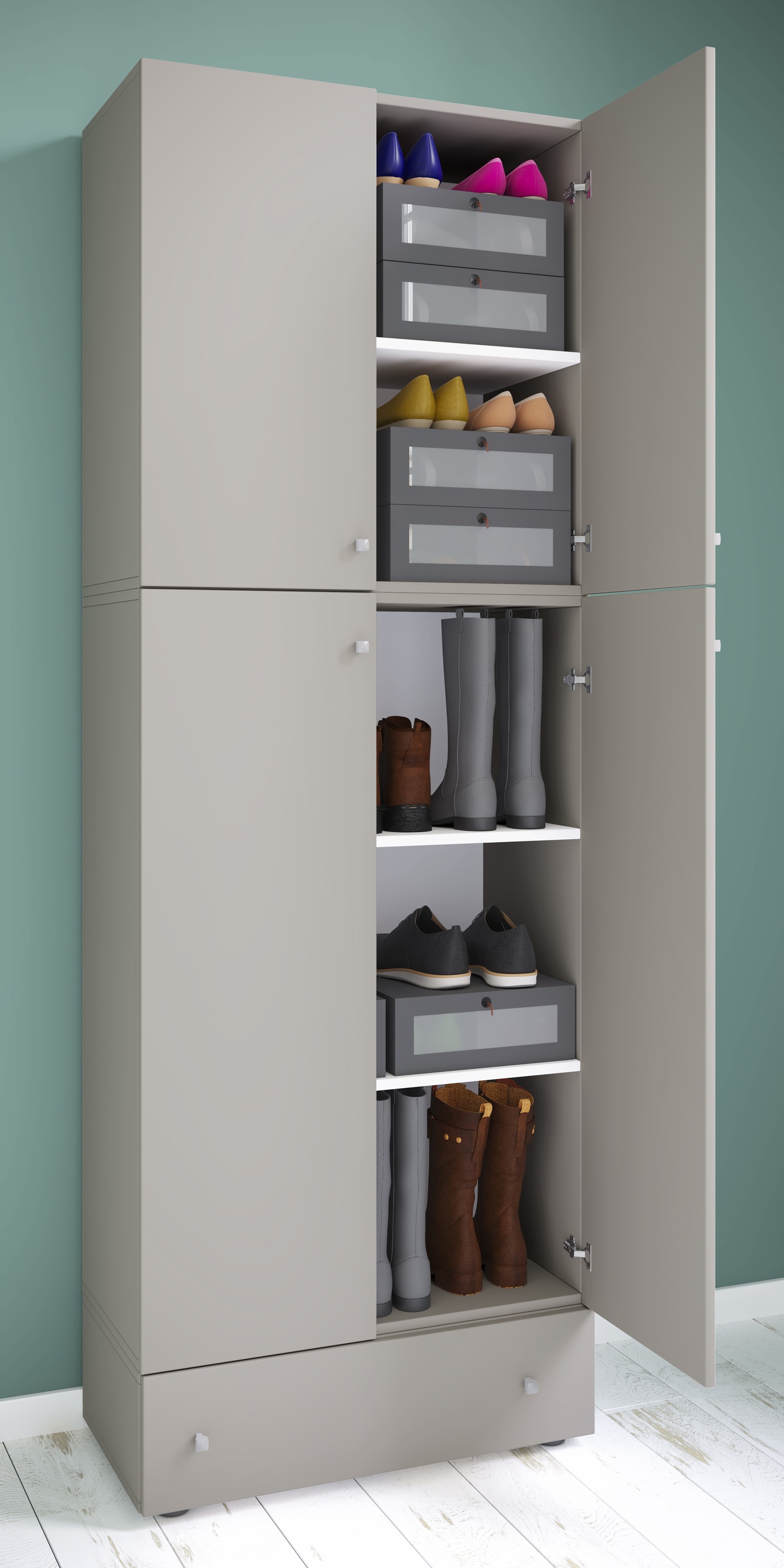 VCM Schuhschrank »VCM Holz-Schuhschrank | Maße: H. 200 x B. 70 x T. 39 cm| Allzweckschrank | 5 Fächer | 4 Drehtüren | extra Schublade¿ Lona«, (1 St.)