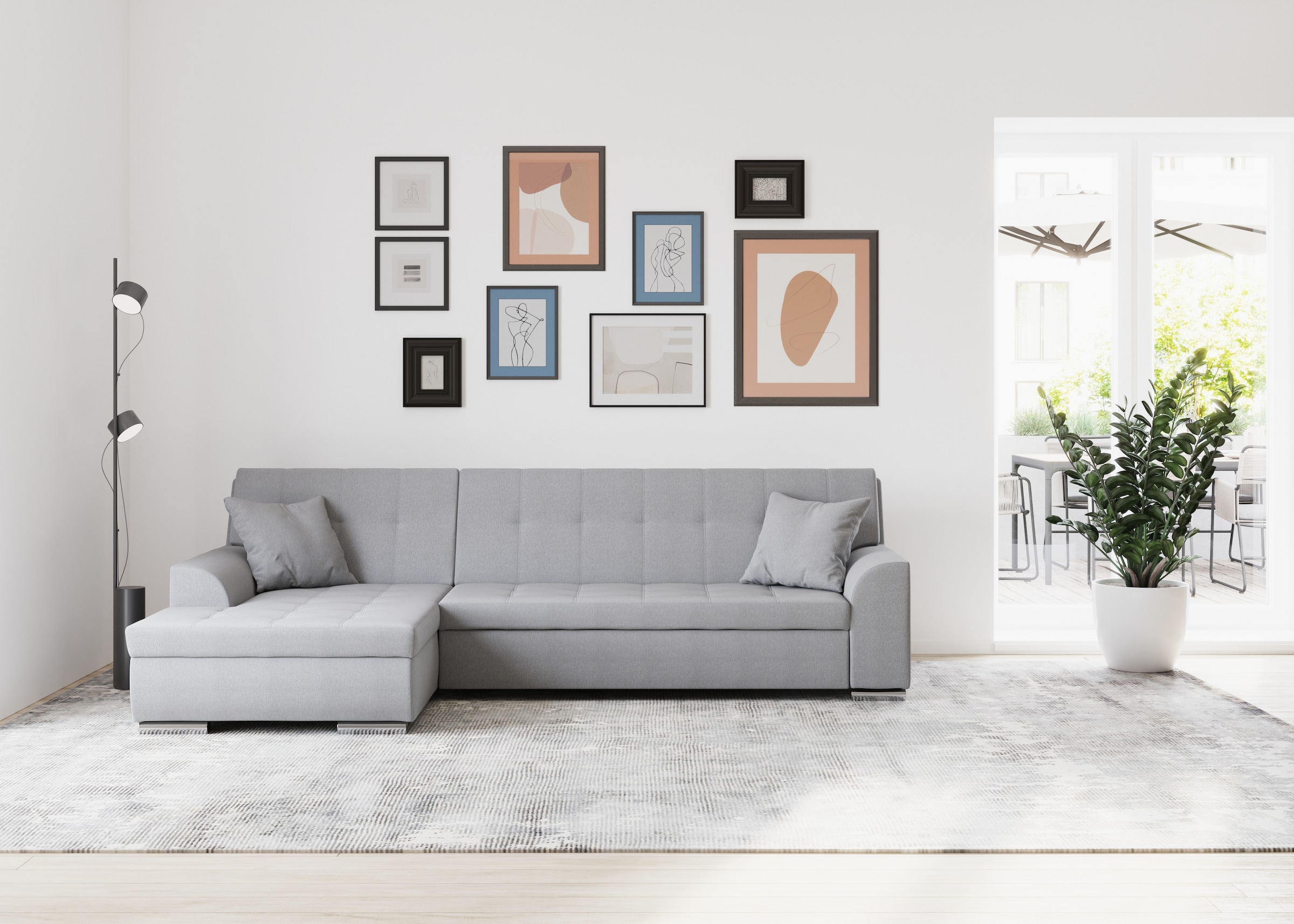 DOMO collection Ecksofa Treviso, wahlweise mit Bettfunktion, incl. Zierkissen