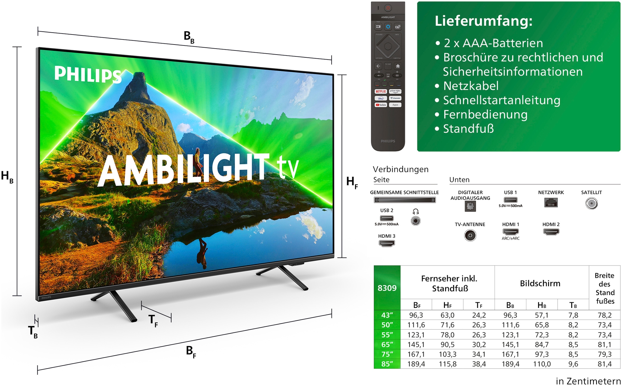 Philips LED-Fernseher »65PUS8349/12«, 4K Ultra HD, Smart-TV, WLAN, Dolby Atmos Sound, Ambilight (3-seitig)