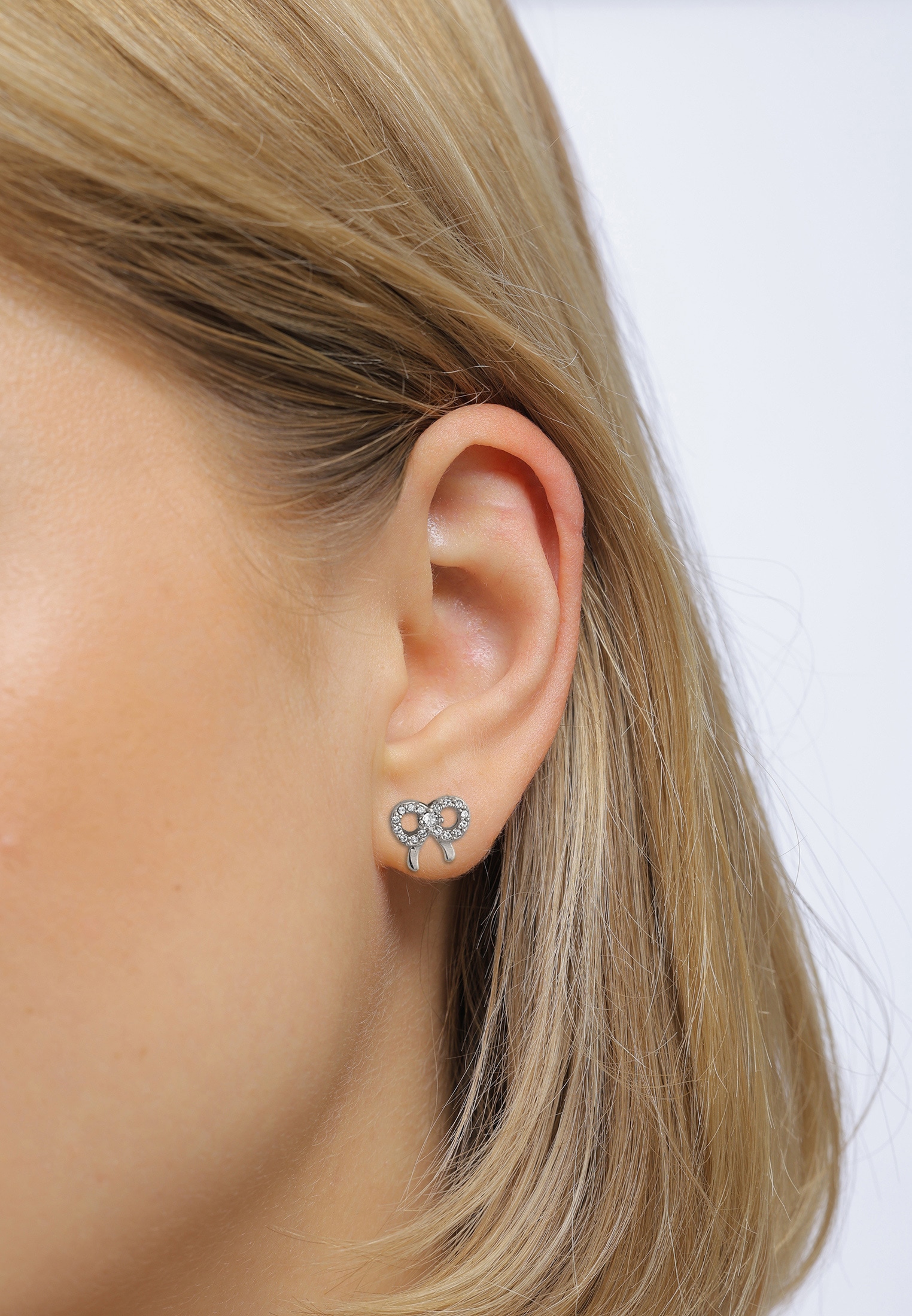 Elli Paar Ohrstecker »Ohrringe Ohrstecker Schleife Glas Kristalle Weiß 925 Sterling Silber vergoldet«