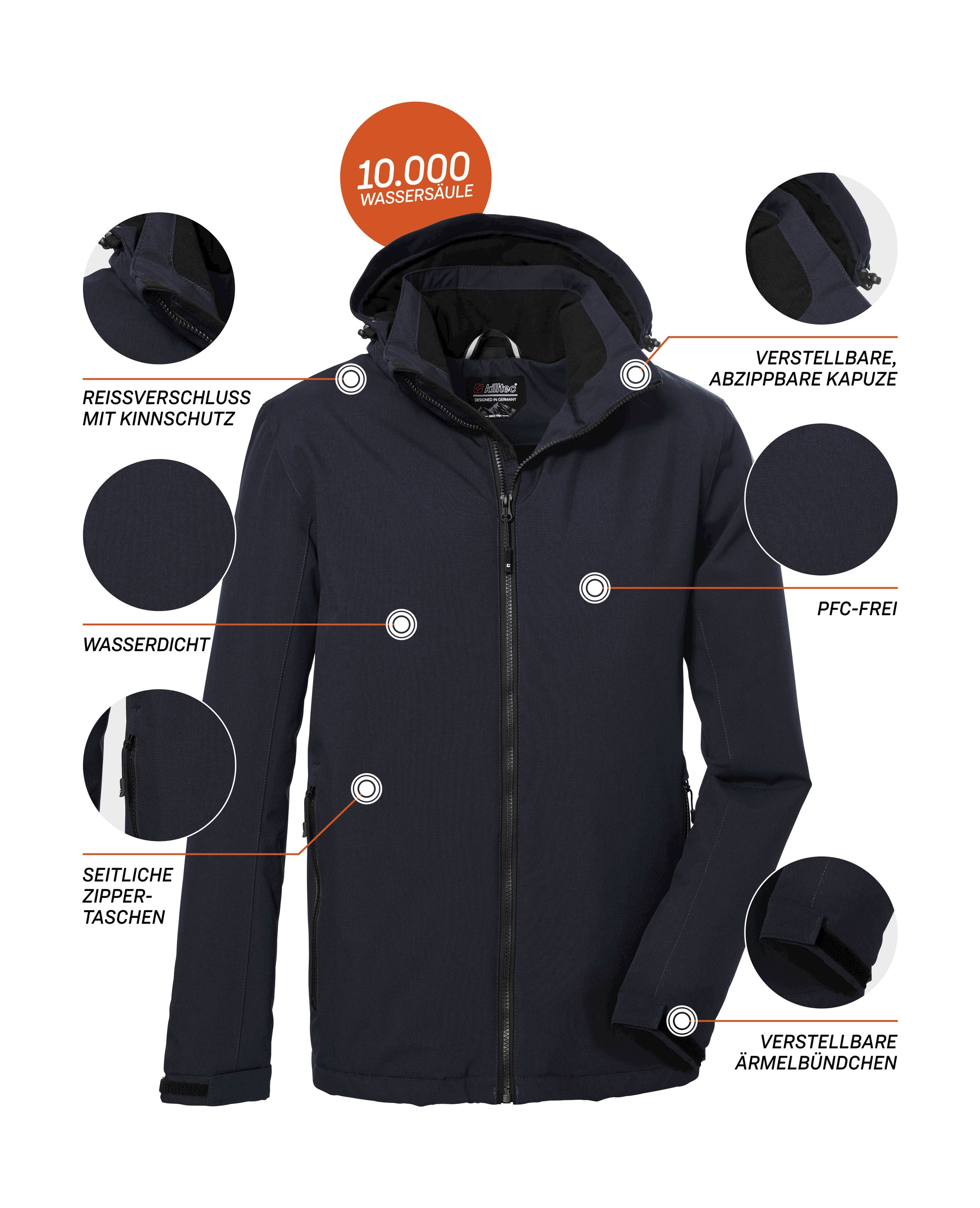 Killtec Outdoorjacke »KOW 22 MN JCKT«, Wasserdichte, atmungsaktive Jacke mit abnehmbarer Kapuze und Taschen