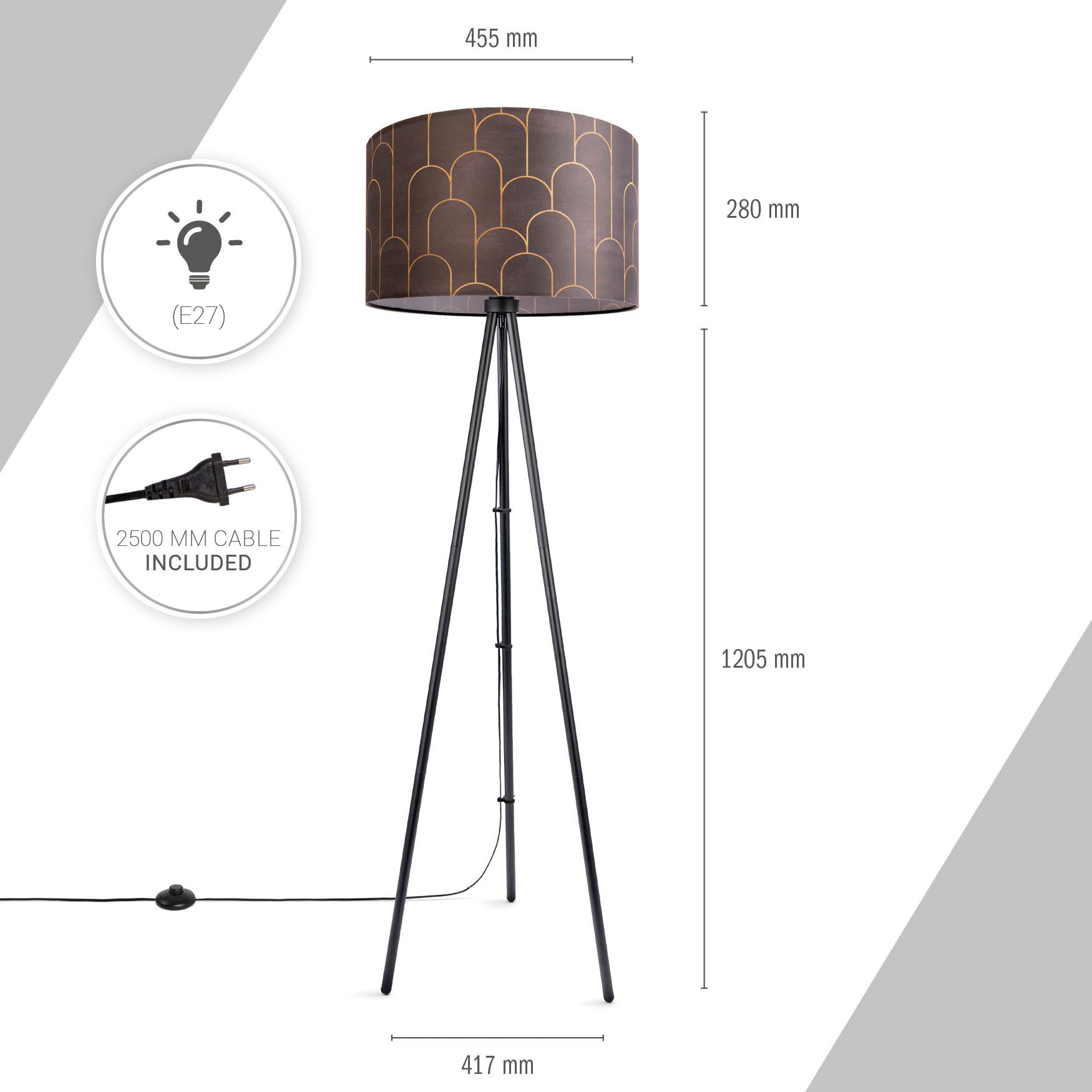 Paco Home Stehlampe »Trina Pillar«, Leuchtmittel E27 | ohne Leuchtmittel, Stehlampe Stativ Mit Stoffschirm Wohnzimmerlampe Vintage Abstrakt