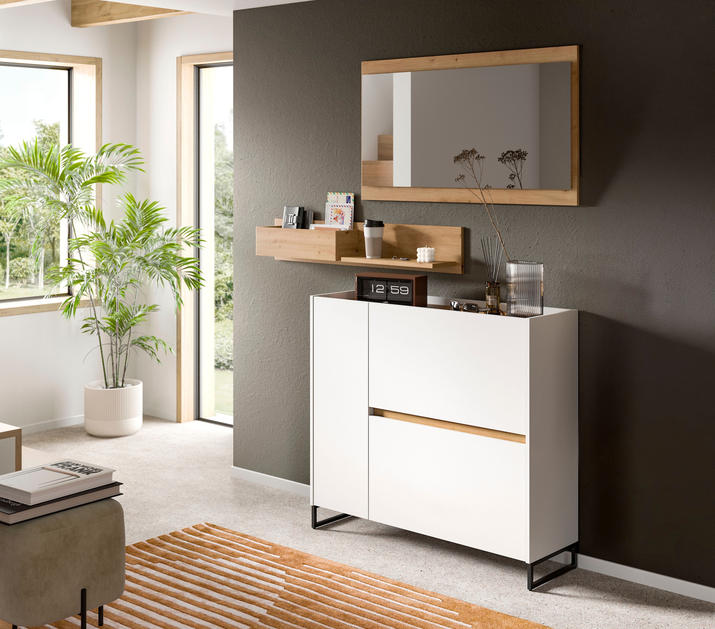 INOSIGN Garderoben-Set »EVRID, 3-teilig, Breite 140 cm, individuell stellbar & erweiterbar« best. aus: Kommode, Wandboard & Spiegel, 3 Stk. tlg.