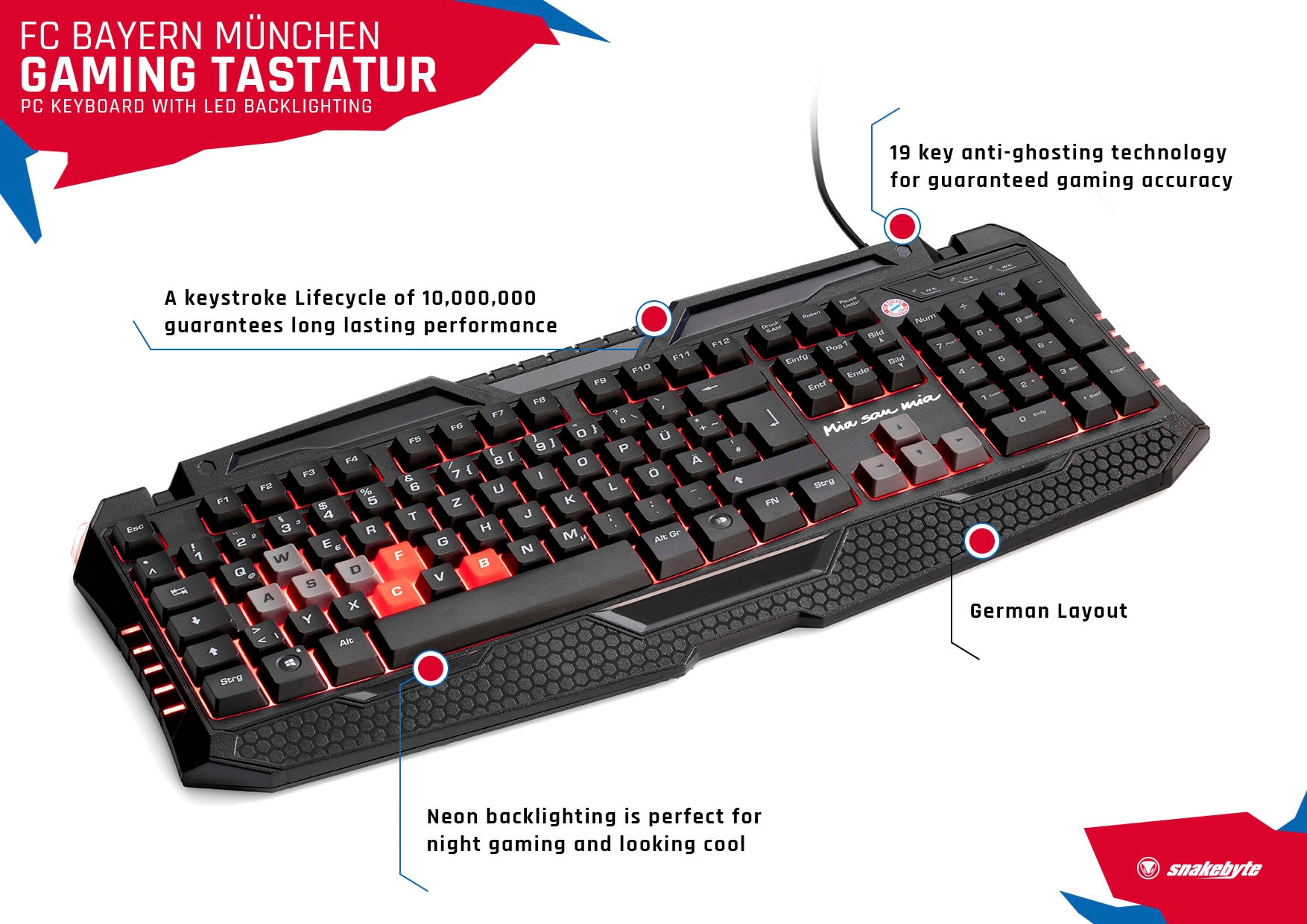 Snakebyte Gaming-Tastatur »FC Bayern München PC-Gaming Tastatur«