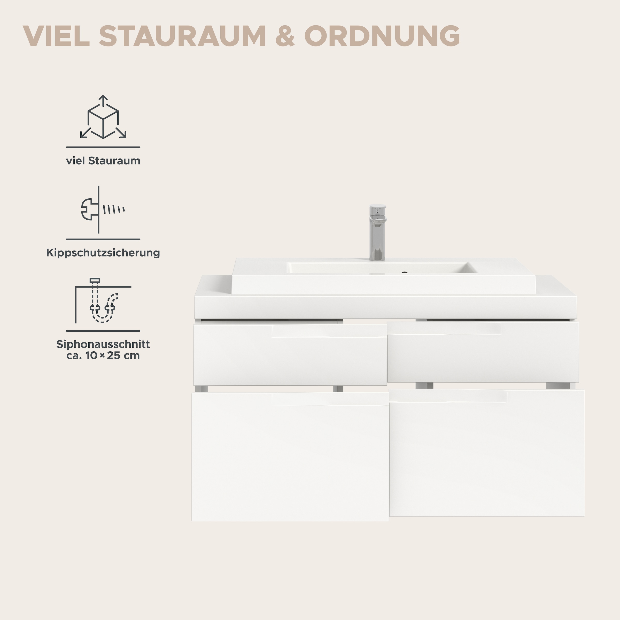 OTTO home Waschtisch »MAOI, inklusive Mineralguss-Aufsatzwaschbecken, Breite 100cm« Waschbecken, Waschbeckenschrank, Kommode, Badunterschrank