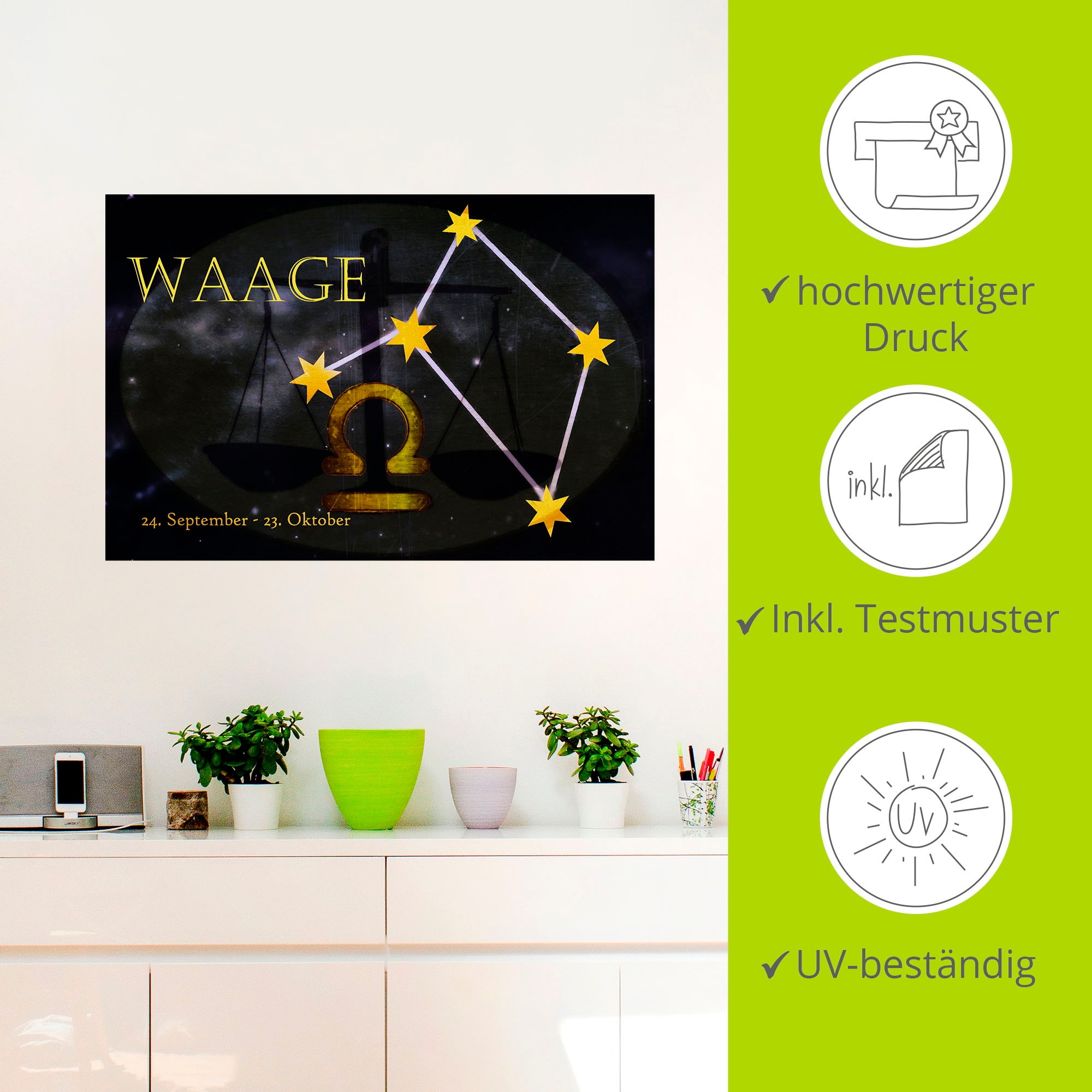Artland Wandbild »Sternzeichen - Waage«, Bilder von Sternzeichen, (1 St.), als Leinwandbild, Poster, Wandaufkleber in verschied. Größen