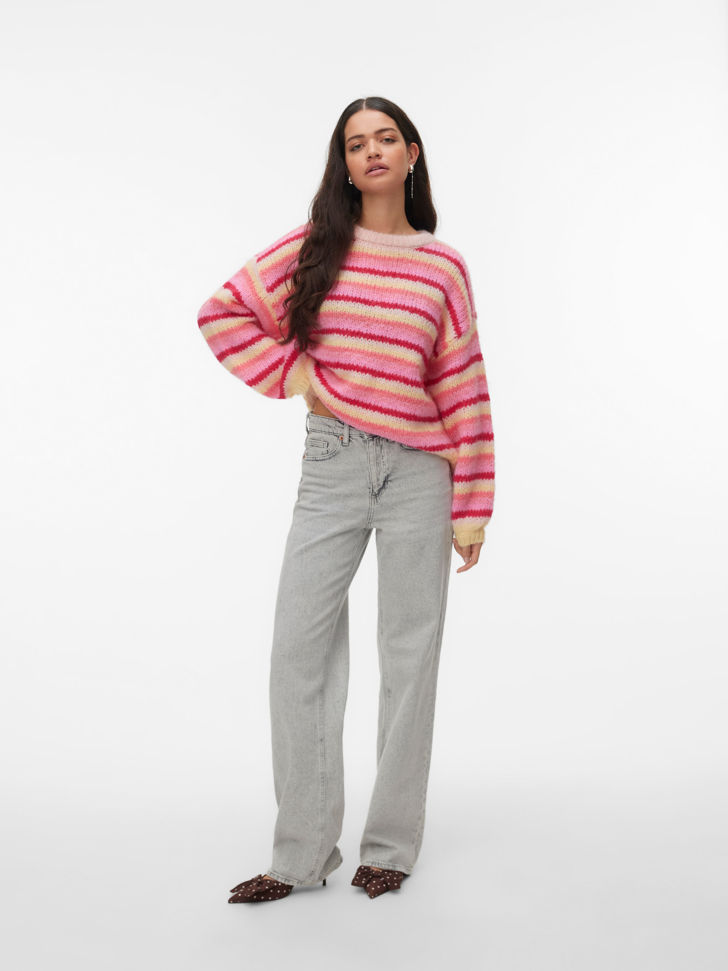 Vero Moda Strickpullover »VMMAYBE STRIPE LS O-NECK PULLOVER NOOS« Kunstfaser, loose fit