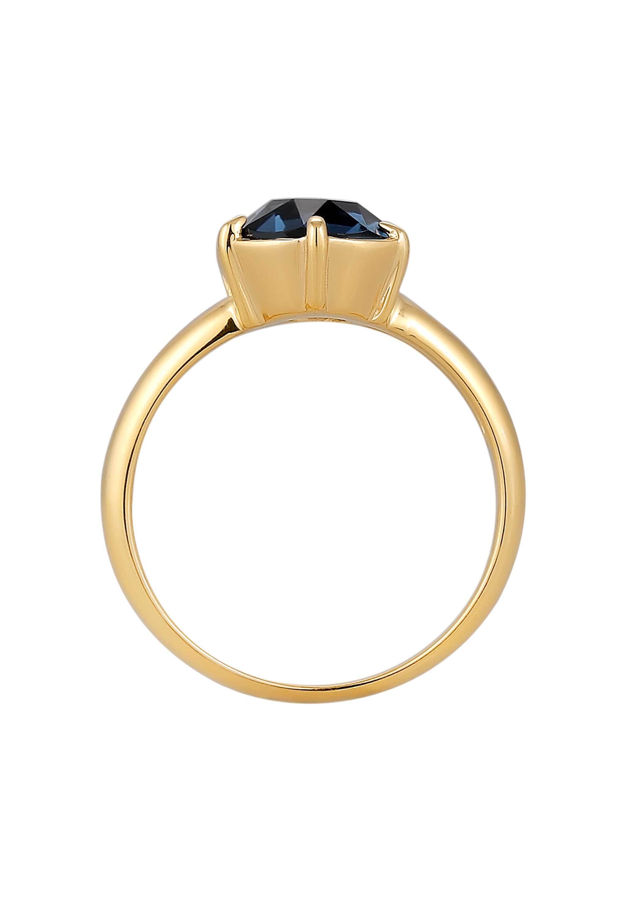 Elli Silberring »Ring Glas Kristalle Blau 925 Sterling Silber vergoldet«
