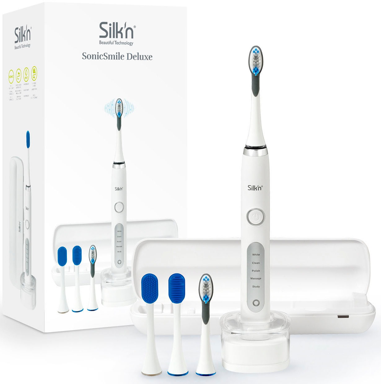 Silk'n Schallzahnbürste »SonicSmile Deluxe«, 2 St. Aufsteckbürsten, wasserdicht ( IPX7 zertifiziert)