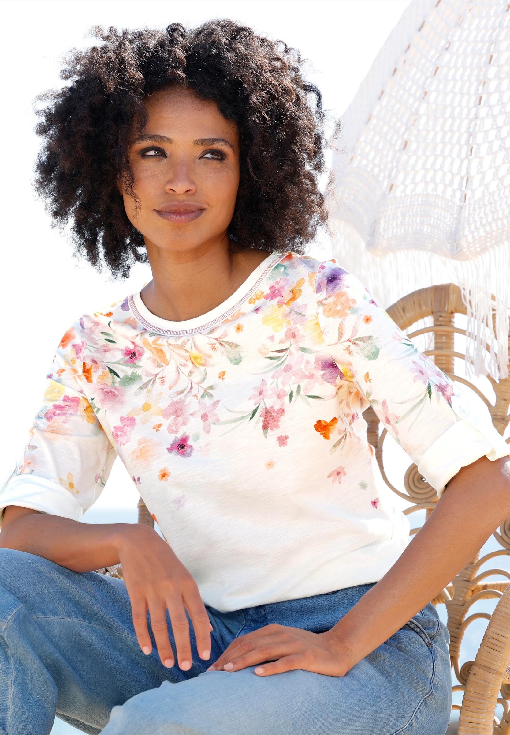 heine T-Shirt »Shirt 3/4-Arm-Shirt mit Blumen-Print«