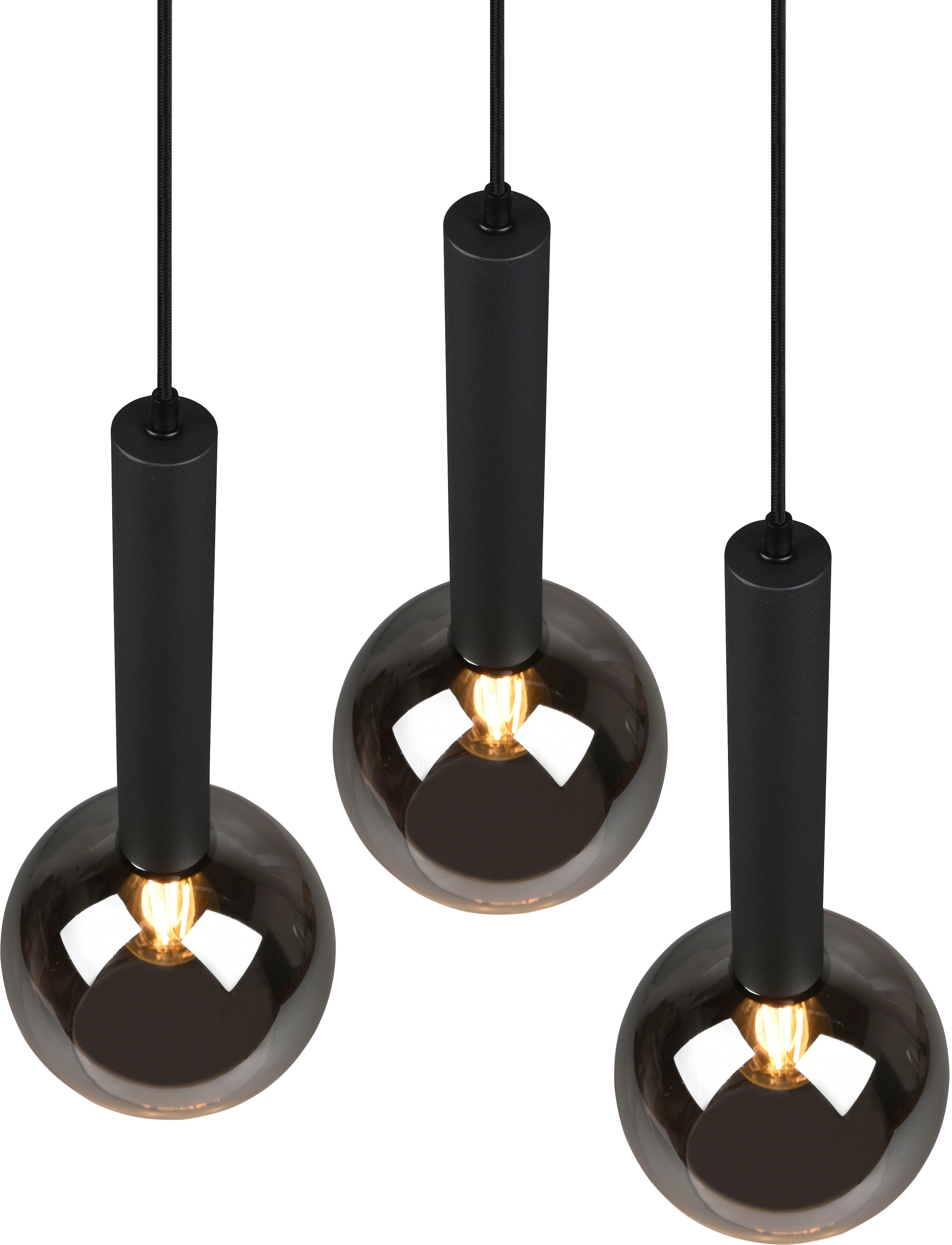 TRIO Leuchten Pendelleuchte »Clayton«, 3 flammig, Leuchtmittel E27 | ohne Leuchtmittel, Hängelampe höhenverstellbar bis 150cm, Glas rauchfarbig, exkl 3xE27