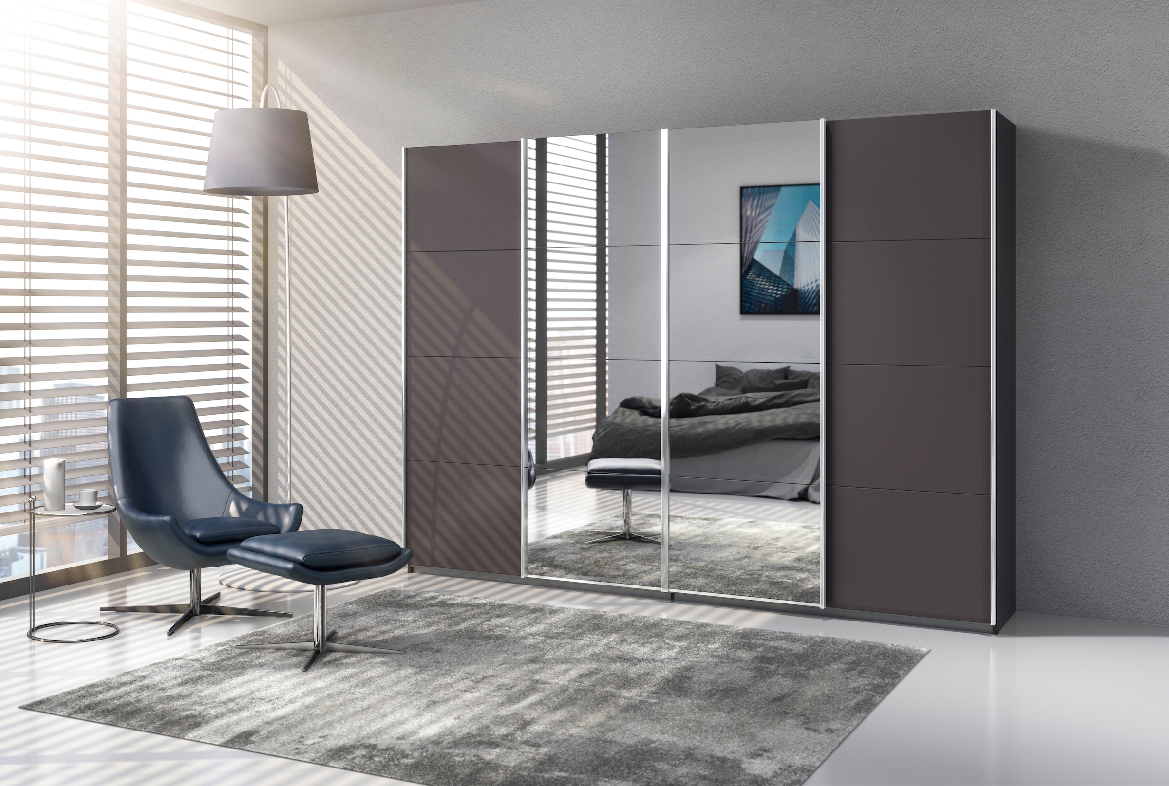 rauch Schwebetürenschrank »Kleiderschrank Schrank Garderobe Wäscheschrank Ankleide SYNCRONO« Mitteltüren öffnen parallel, Breiten 271/316/361 cm Höhen 211/230 cm,  Mitteltüren mit praktischer Synchron-Öffnung MADE IN GERMANY